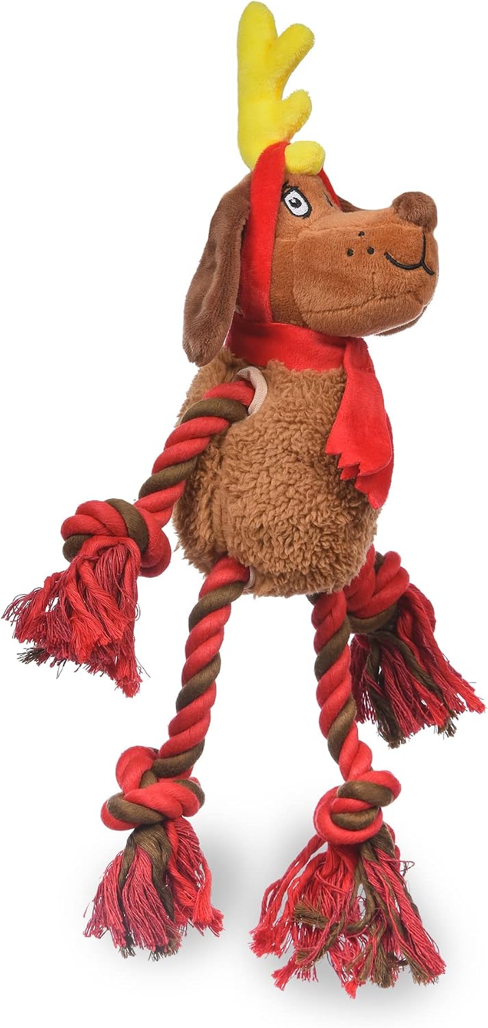 Dr. Seuss for Pets The Grinch Max Rope Limb Pull Dog Toy | The Grinch Plush Dog Rope Toy from Dr Seuss Collection | Large Squeaky Tug of War Dog Toy Dog Christmas Toys, 12 Inch, (FF18348)