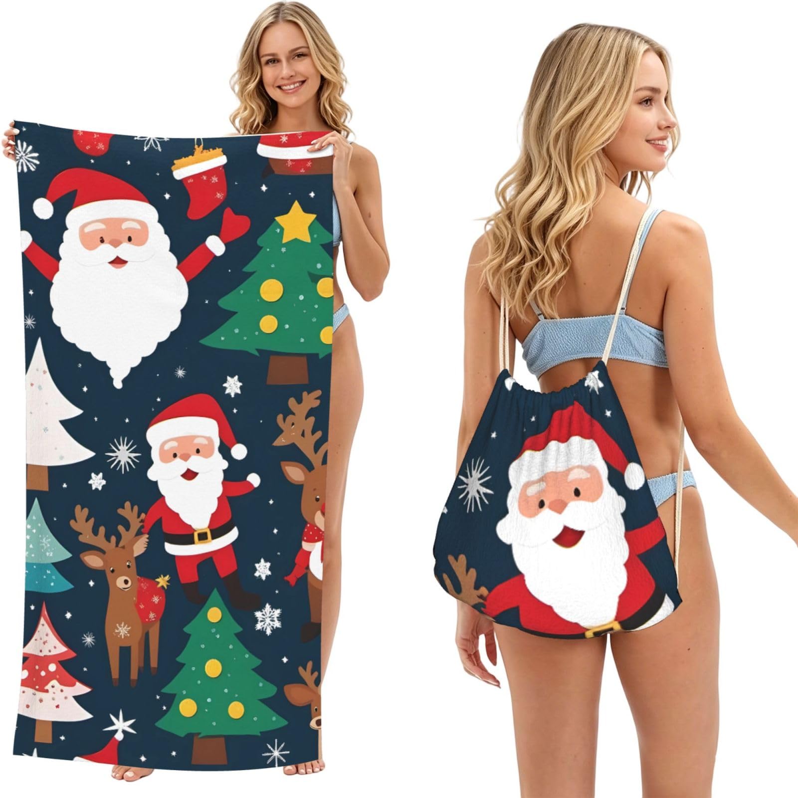 SXZVVBN winter Christmas tree 2-in-1 Beach Towel Bag, Quick Dry Sand Free Travel Towel Backpack for Adults