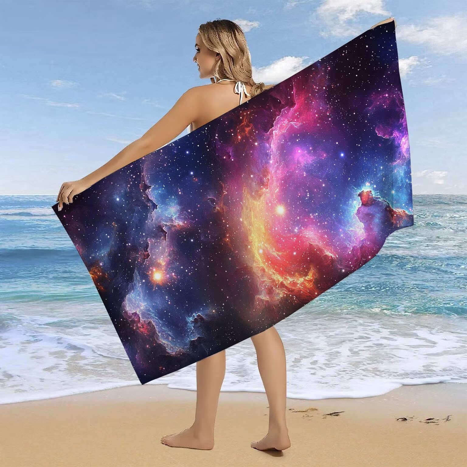 Strandtuch XXL 2er Set 80 x 160 cm, Groß Schnelltrocknendes Mikrofaser Handtuch, Sandfrei Badetuch, Summer Must Haves, für Damen Herren Reise Urlaub Sauna, mit Tasche (Universum Sternenhimmel) B-796