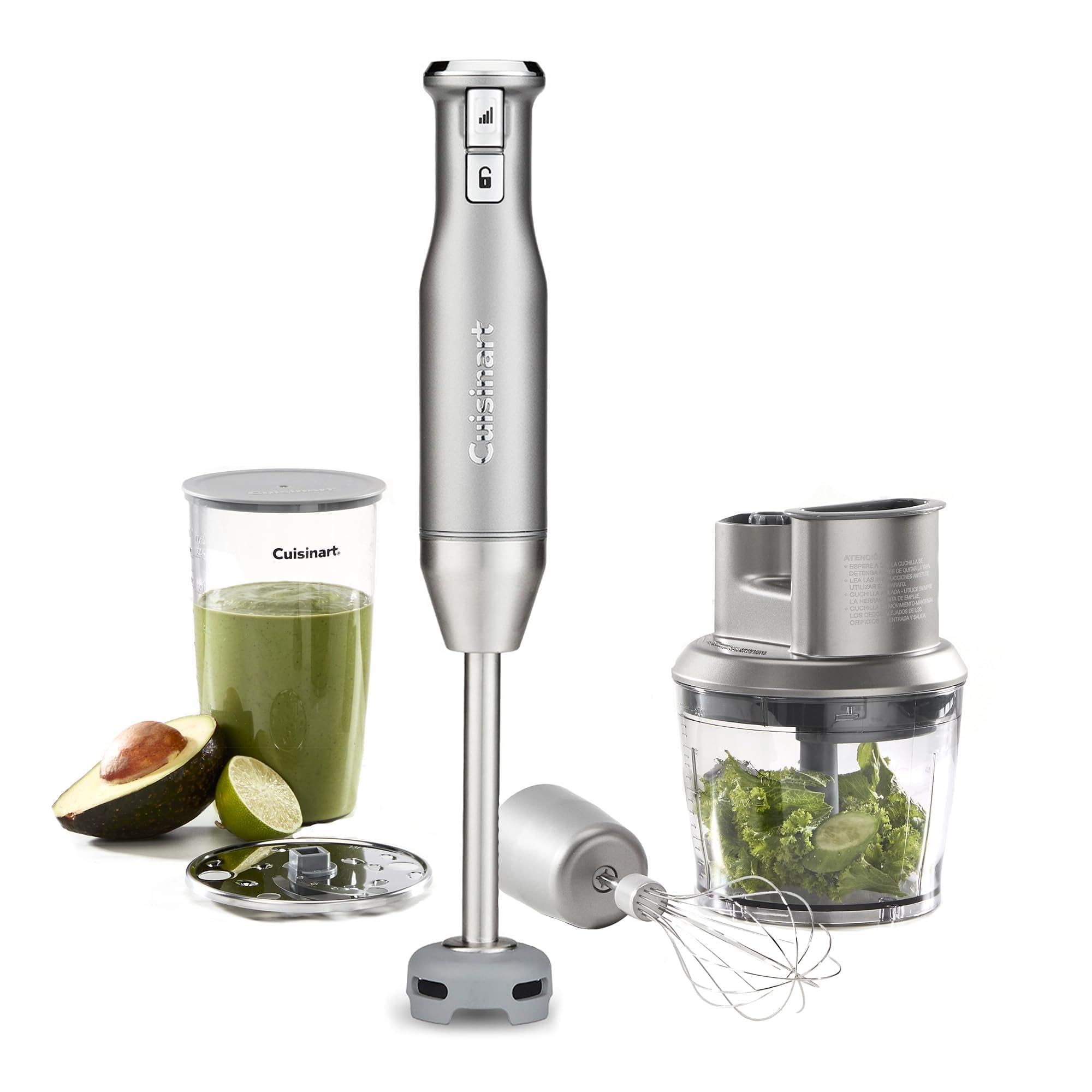Cuisinart Power Blend frullatore a immersione da 400 W con controllo di velocità variabile, lama inox, campana antigraffio BPA free, frusta, ciotola robot e contenitore Prep-and-Go inclusi