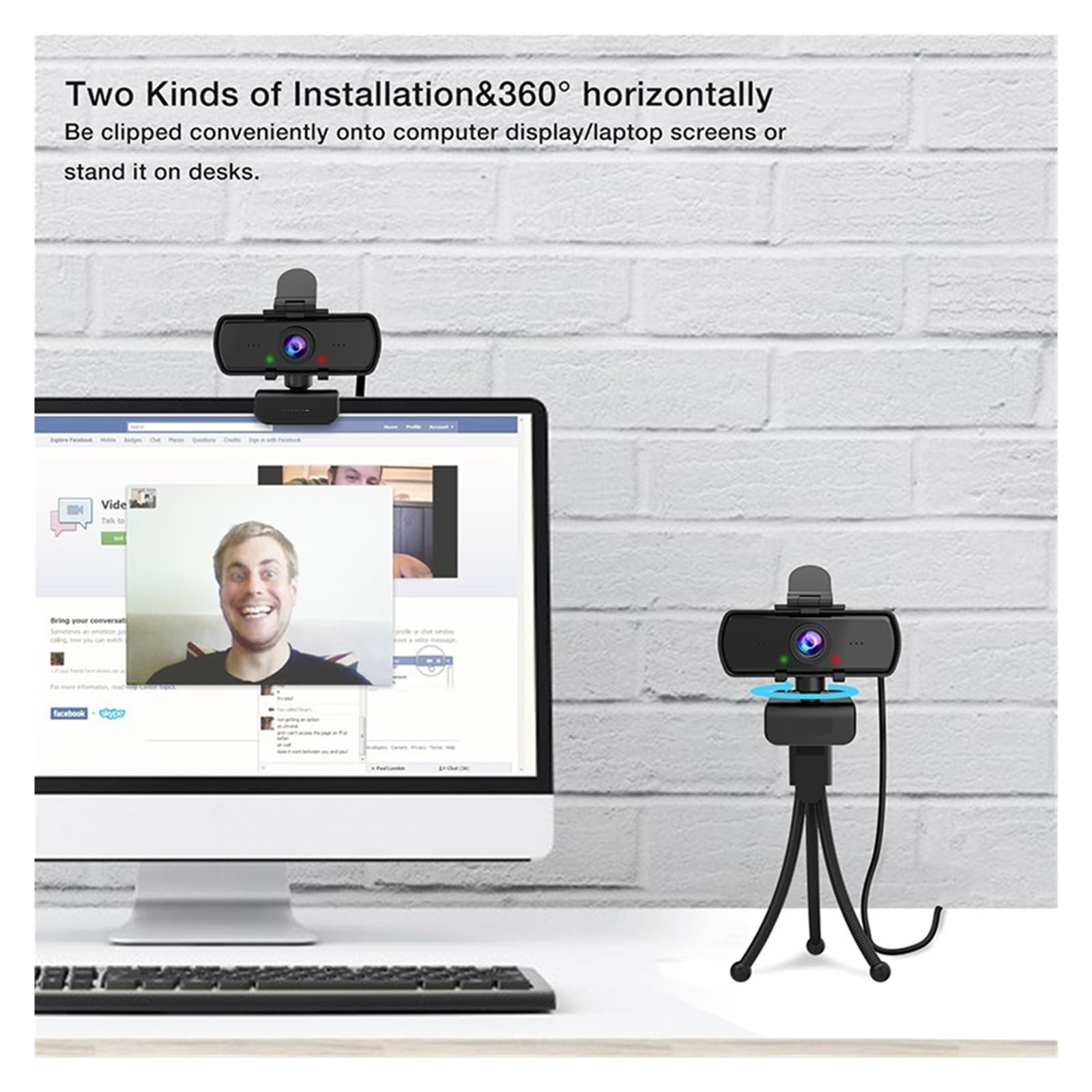 Cámara Web, Cámara Web for PC Full HD de 1440p con micrófono, trípode, for computadora portátil Escritorio USB, cámara transmisión en Vivo for videollamadas for conferencias, grabación