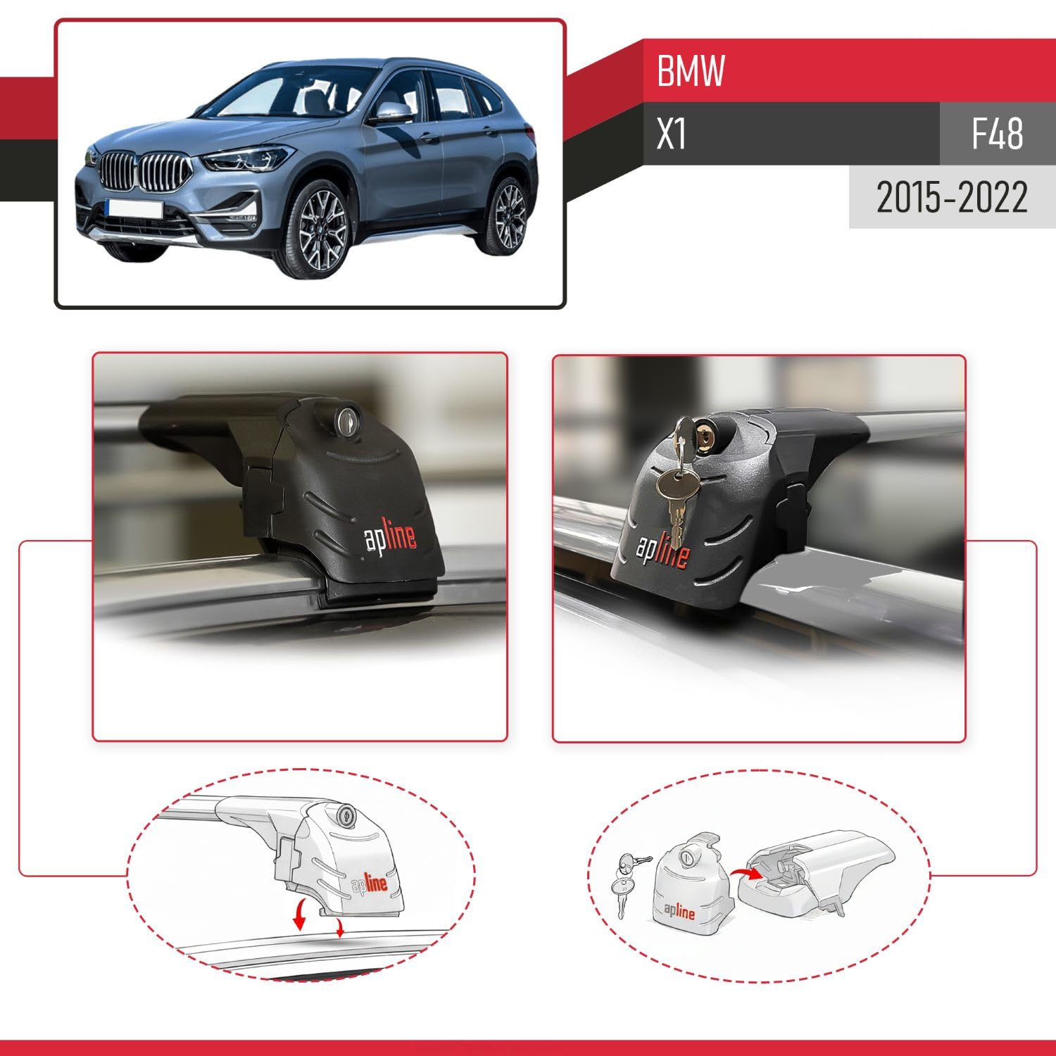 Compatible con BMW X1 F48 2016-2022 Barras portaequipajes ACE-2, color gris