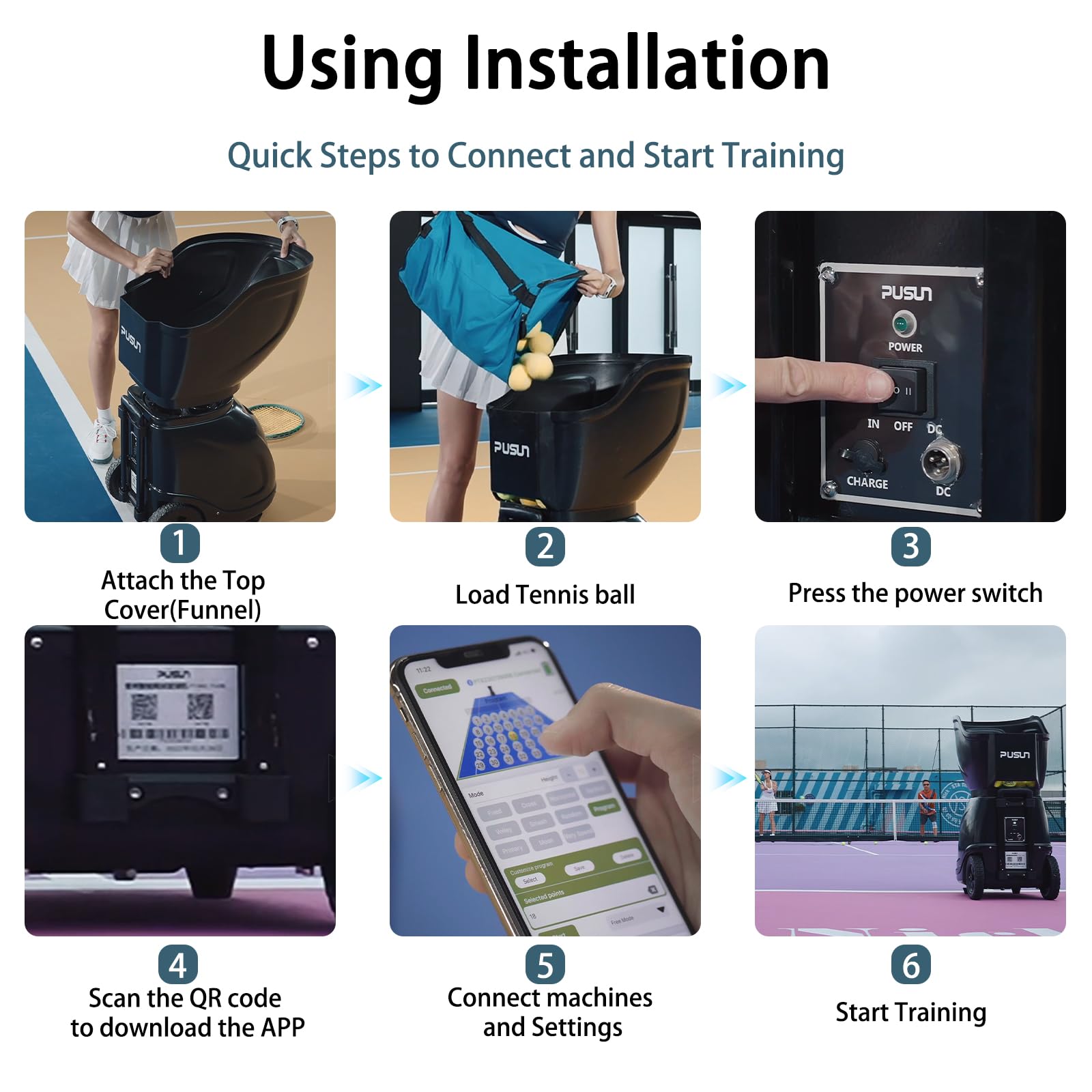 PUSUN PT-9001 Pro Padel Ballmaschine mit APP-Steuerung | Intelligenter Ballwerfer mit 35 Landepunkten & 12 Modi | Fortschrittliches Trainingssystem mit Multi-Spin & Variabler Geschwindigkeit