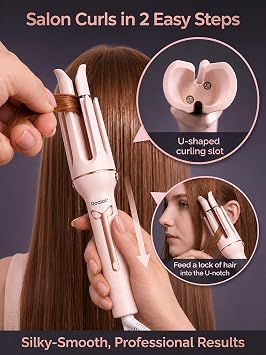 Auto Hair Curler, 3-in-1 Automatic Curling Iron Set with 1 & 1.25 Ceramic Rotating Barrels and Heated Brush Attachment, Anti-Tangle, Anti-Scald, Auto Shut-Off, Dual Voltage