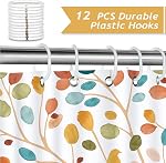 Bonhause Boho Floral Shower Curtain, Colorful Leaves Birds Watercolor Bathroom Decor 72 x 72 Inch Polyester Fabric Waterproof Bath Curtain with 12 Hooks