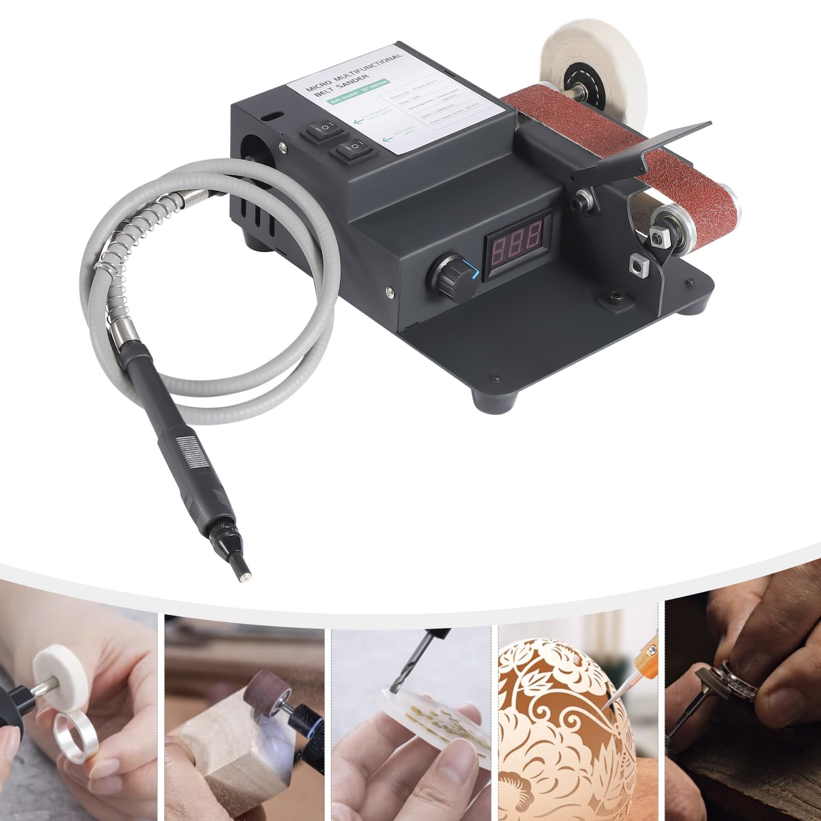 Belt Sander, 350W Multi-Functional Electric Belt Sander Machine, Plug-In Model Belt Sander Set Sanding Machine with Dual Motor for Metal, Wood, Jewelry DIY, Plastic