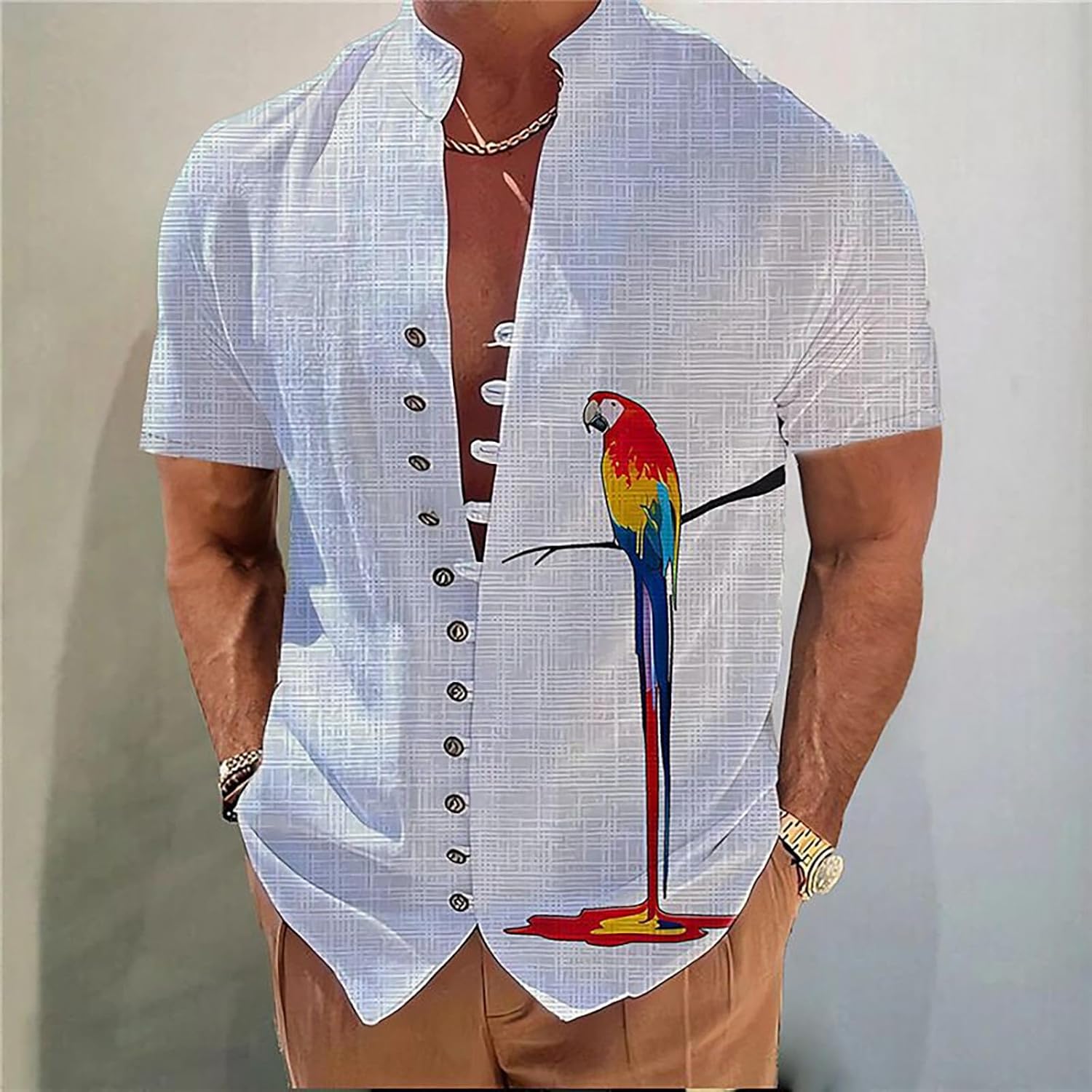 Camisa De Verano Para Hombre, Cuello Alto, Gráficos Geométricos, Impresión 3D, Manga Corta, Informal, Con Flores, Talla N, Azul Claro, S