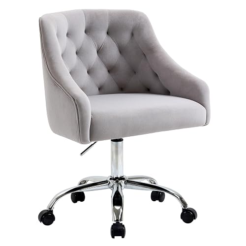 MOJAY Velvet Office Swivel Vanity Chair, Fabric Desk Pretty Fancy Gold Office Chair for Girls, 360°Swivel Height Adjustable Reception Chair (Grey) - Grey