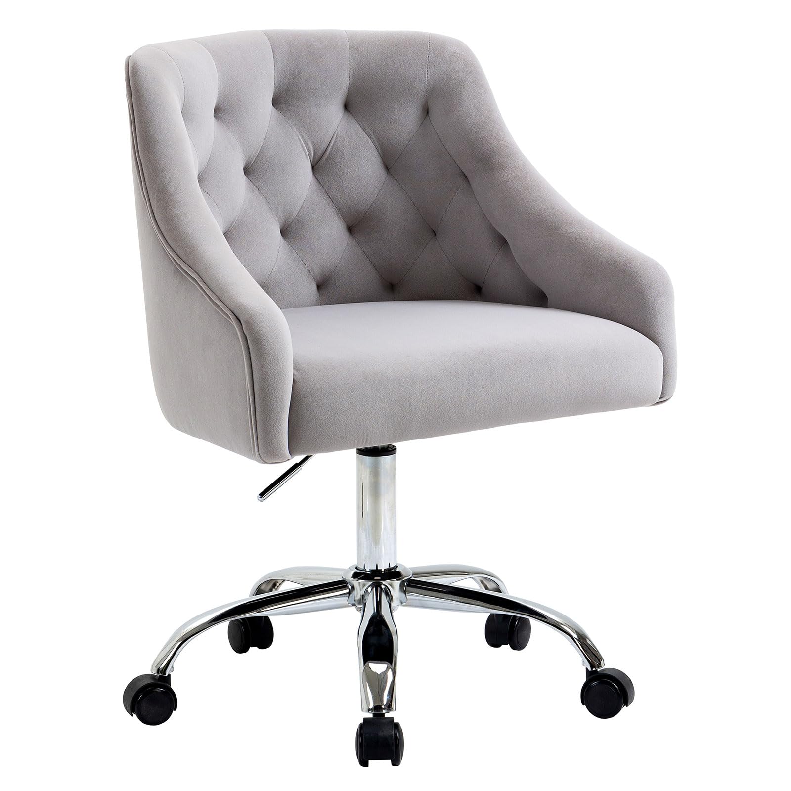 MOJAY Velvet Office Swivel Vanity Chair, Fabric Desk Pretty Fancy Gold Office Chair for Girls, 360°Swivel Height Adjustable Reception Chair (Grey)