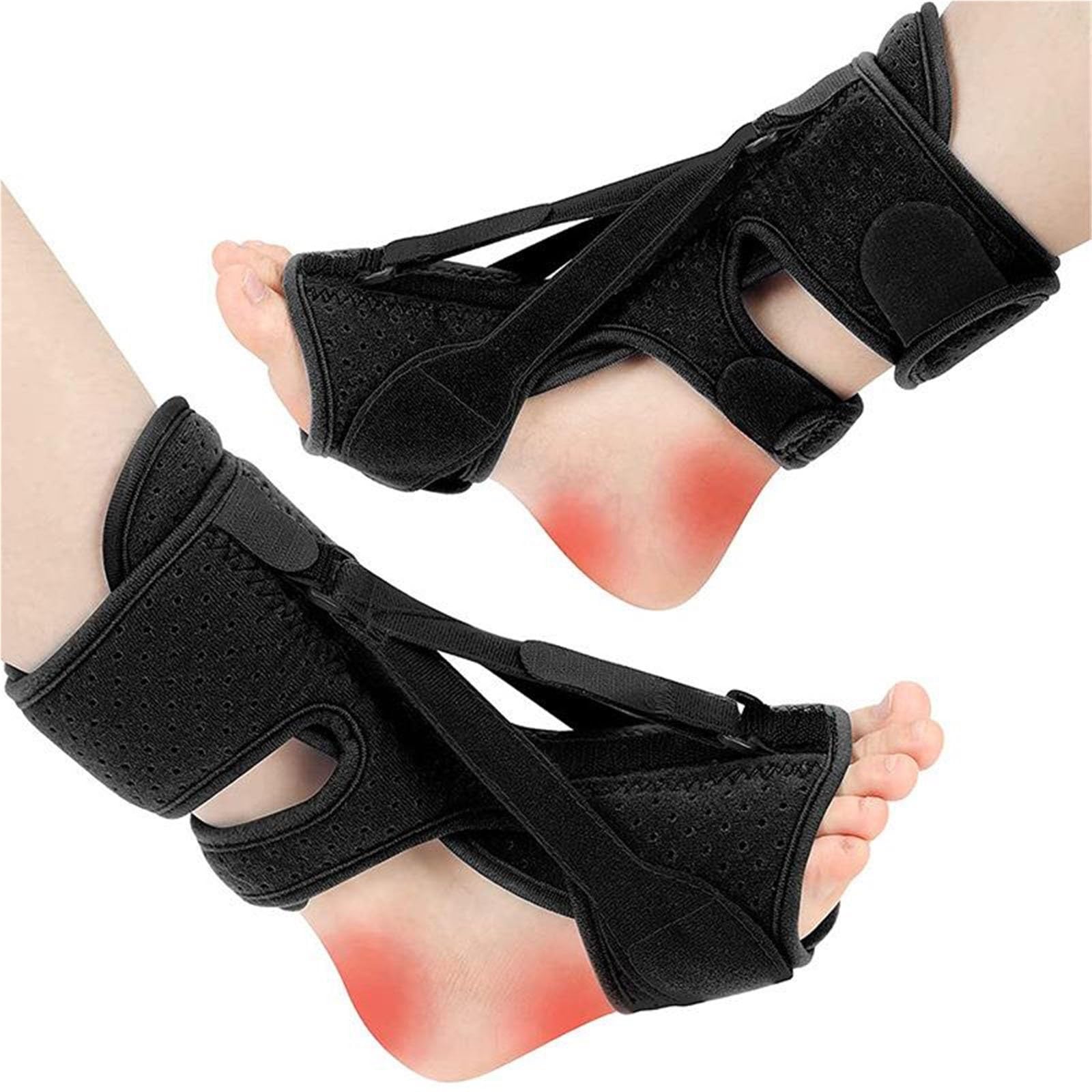 Wkładka Zapalenie Powięzi Nocnych Splint Oddychająca Regulowana | Trening Rozciąganie Szyna Nocna Na Zapalenie Powięzi Podeszwowej Unisex Na Ból Pięty(Black,2pcs)