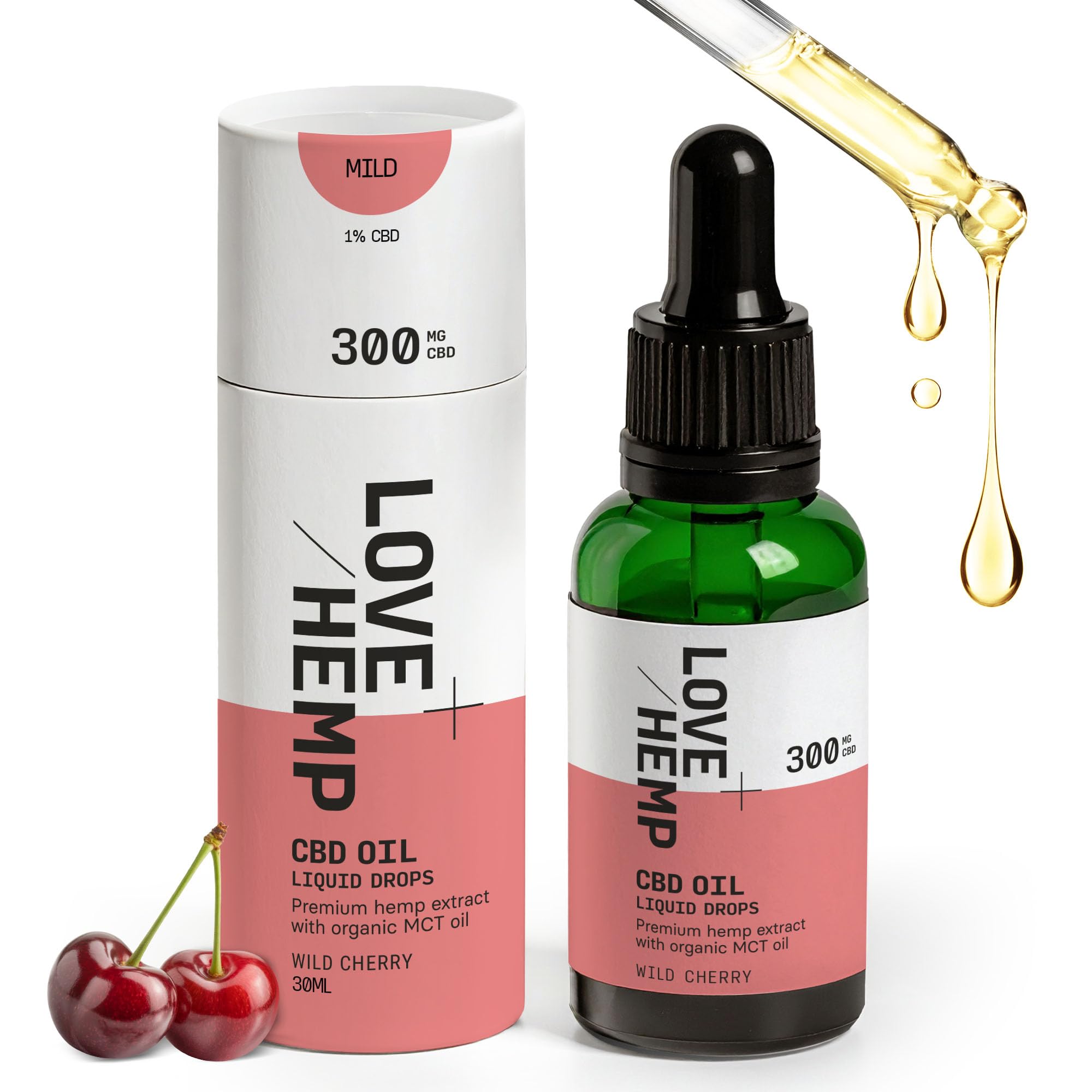 Love Hemp CBD Oil Drops 30ml 300mg Made in UK Cherry/Mild Strength