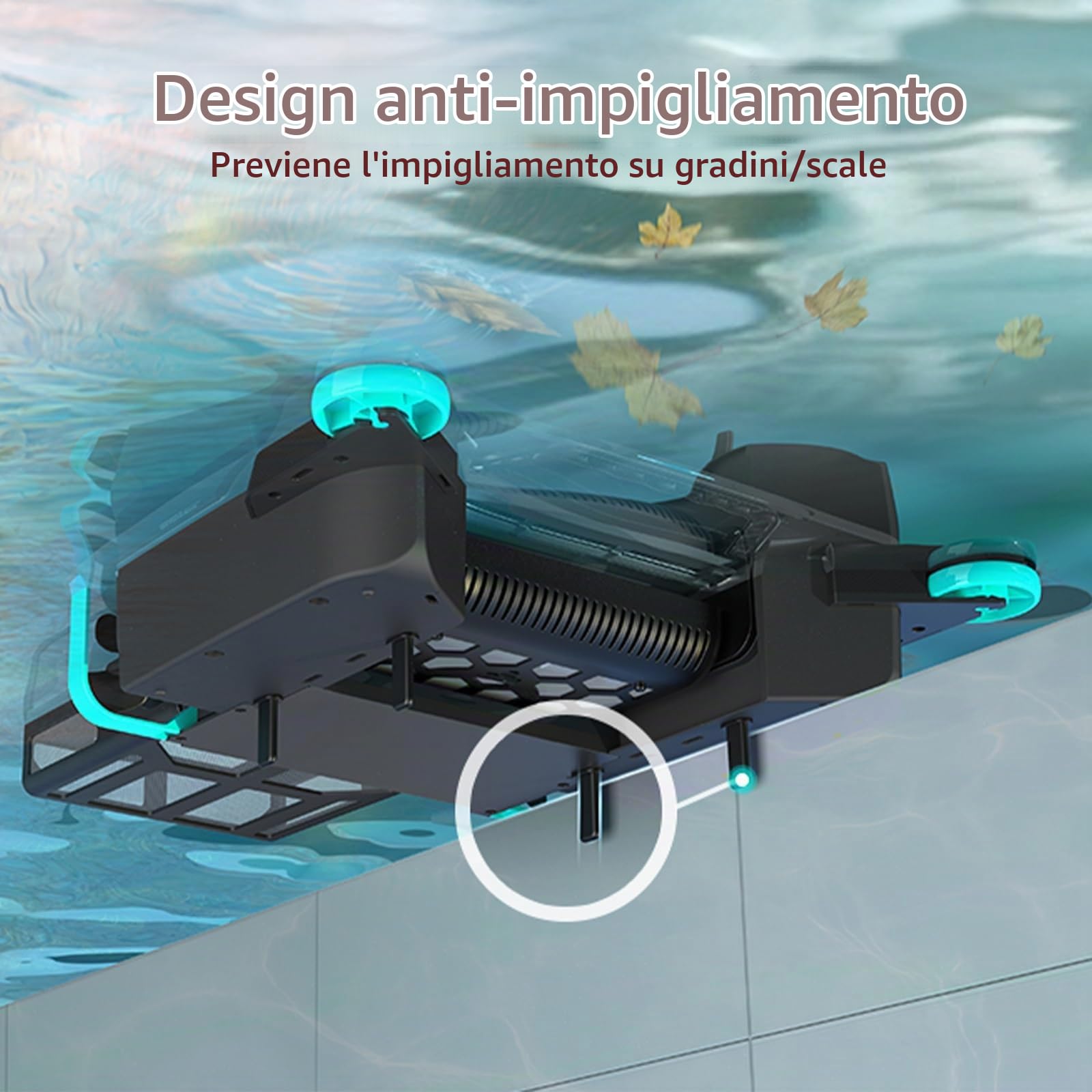 Robot Skimmer Solare per Acqua Cristallina, Pulitore Superficie Automatico 20H+ con 5200mAh Batteria, Cesto 6L, Ideale per Pulire i Bordi della Piscina, IPX8