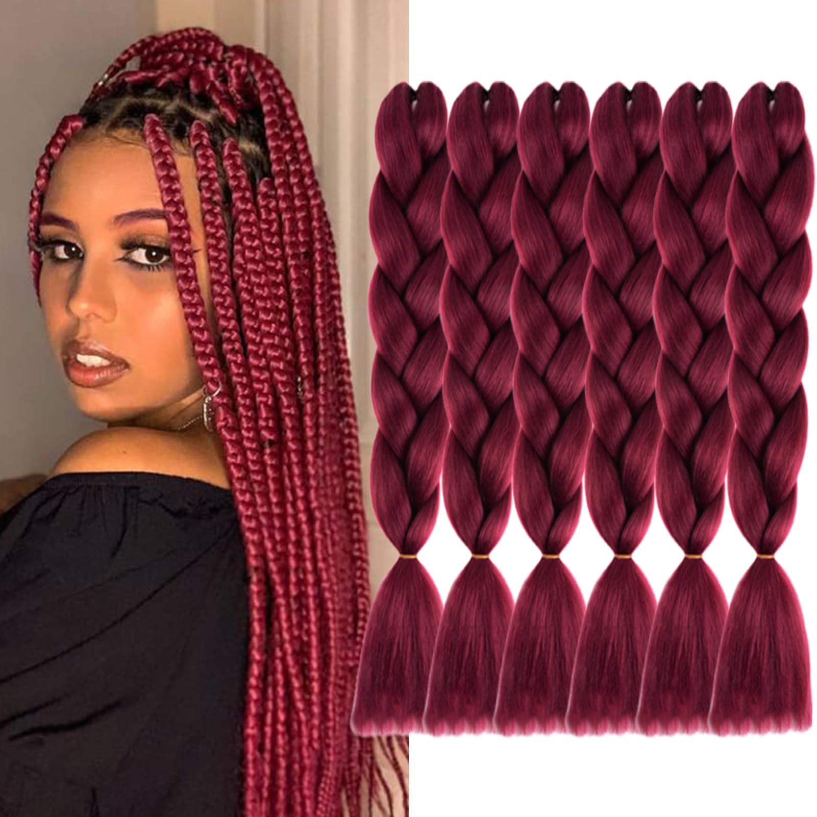 FYRLNA 6 Packs Jumbo Braiding Hair Soft High Temperature Resistance Synthetic Hair Extensions for Women Ombre Twist Crochet Braids Hair (24 Inch (Pack