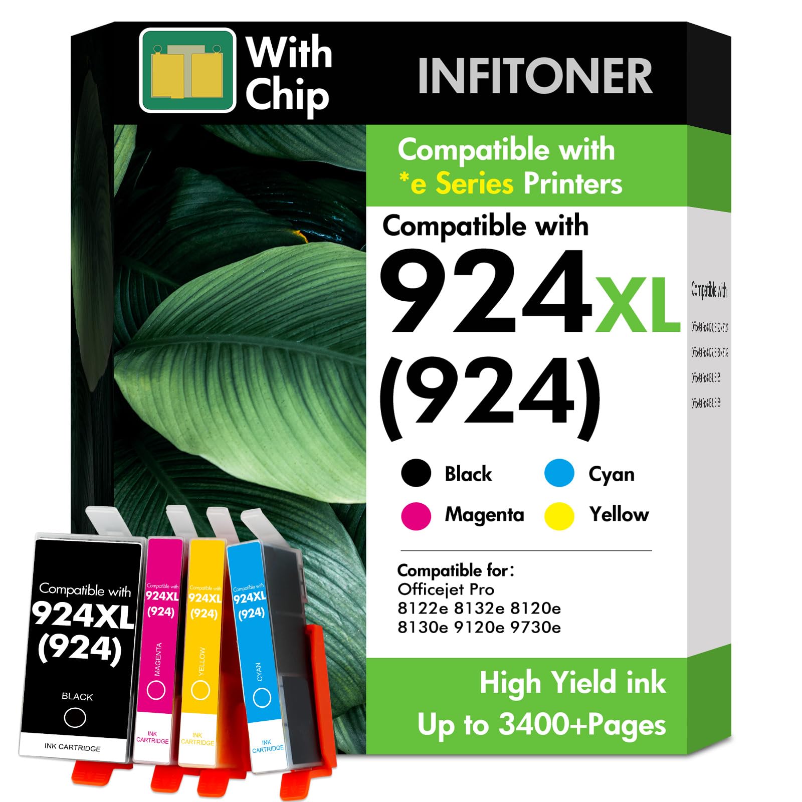 924 Patronen Multipack 8122e 8132e Kompatibel für HP 924 Patronen für HP924 924XL XL 924e für HP OfficeJet Pro 8122e 8132e 8120e 8130e 8124e 8125e Druckerpatronen mit Chip (Schwarz Cyan Magenta Gelb)