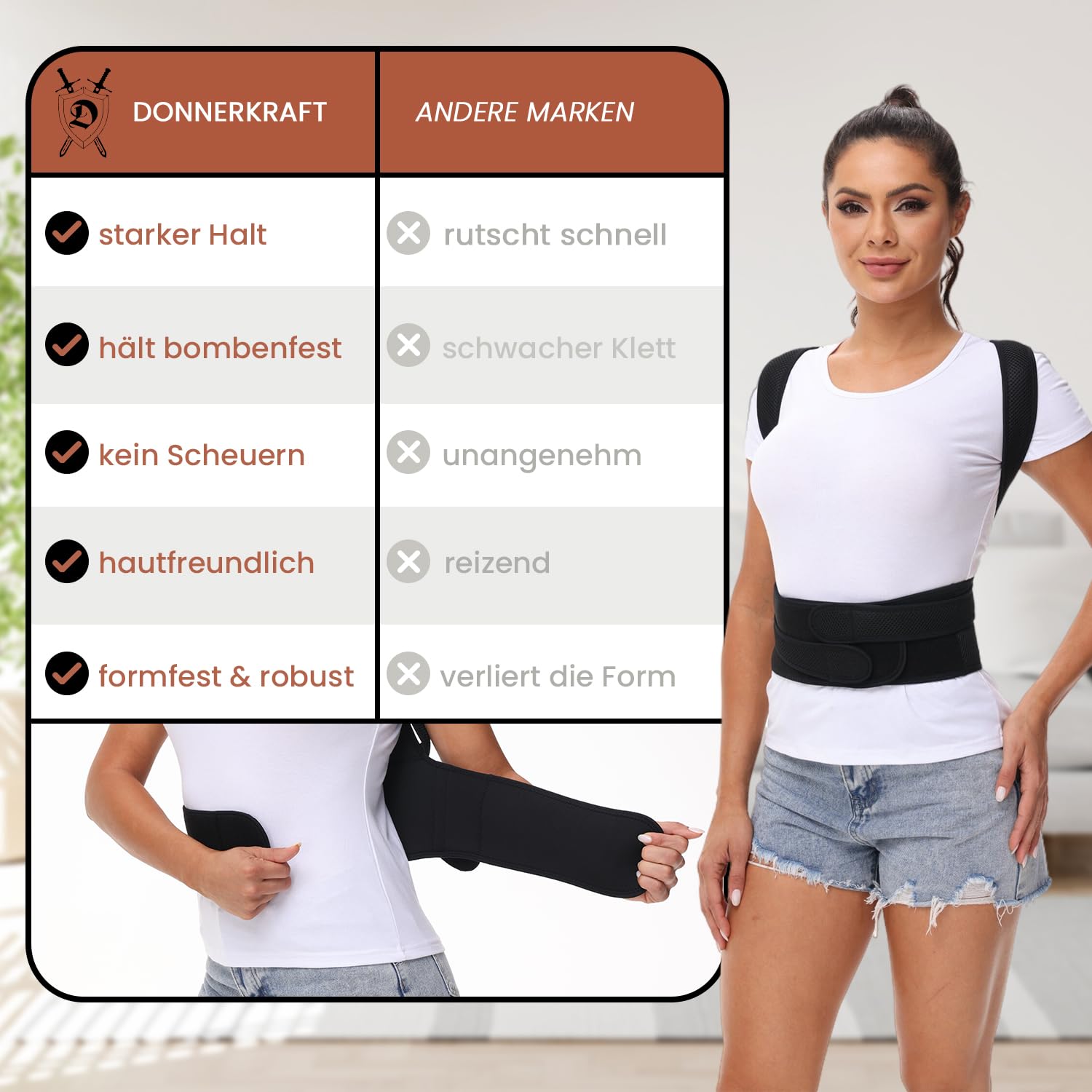 DONNER KRAFT Haltungskorrektur Herren Damen: Back Posture Corrector Haltung Korrektur Gurt für Herren und Damen - Verstellbare und Atmungsaktive Haltungstrainer + Ebook Leitfaden
