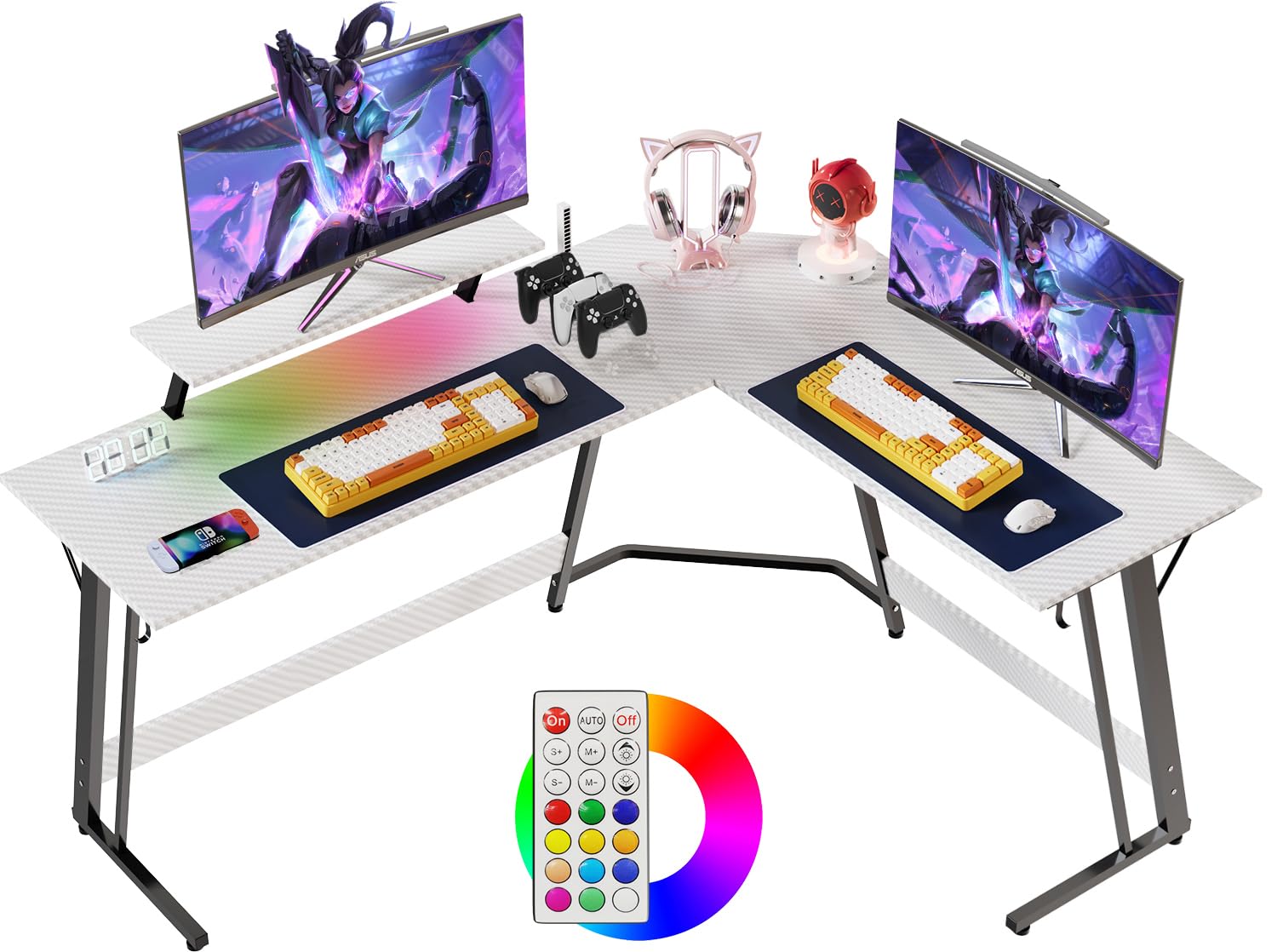 DevokoCorner Computer Desk L Shaped Gaming Desk Computer Gaming Desks Large (Carbon Fibre White, 160x130cm)