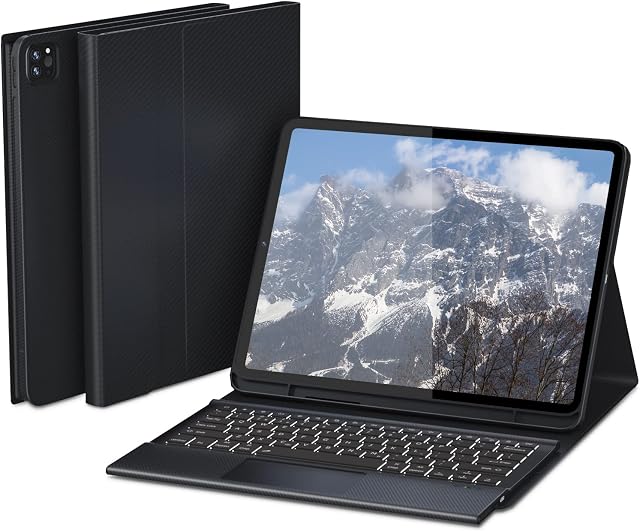 Doohoeek Keyboard Case with Trackpad for iPad Pro 12.9 Inch 2022 (6.Gen/5. Gen/4. Gen/3. Gen), ipadpro 12.9 Wireless Keyboard with Touchpad, 7 Colored Illuminated Keyboard Case for iPad Pro 12.9"