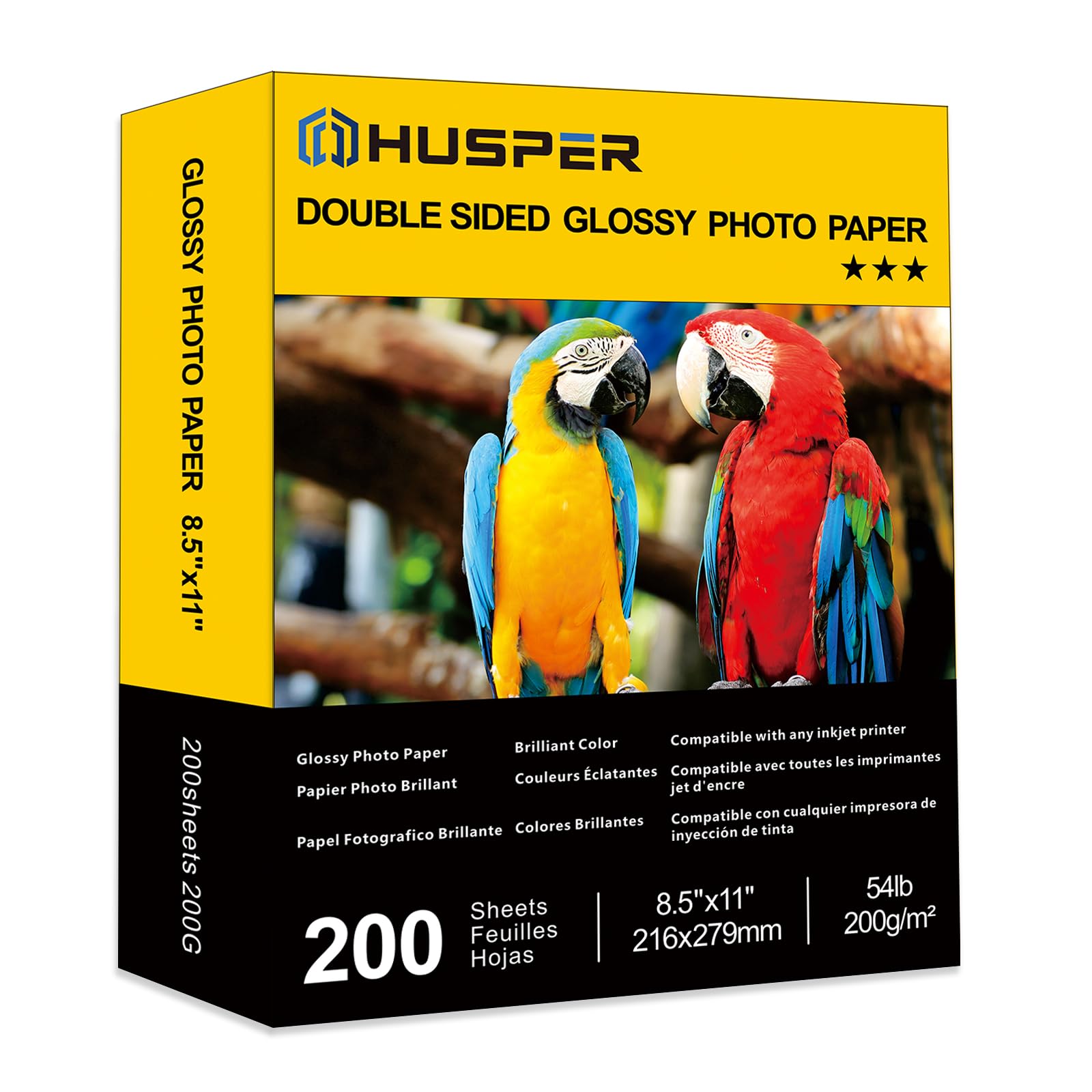 200 arkuszy dwustronnego papieru fotograficznego, błyszczący, 8,5 x 11, 24,5 kg, do atramentu barwnikowego, wartość 200 g/m², opakowanie zbiorcze, obraz 8,5 x 11, 9,5 ml do drukarki