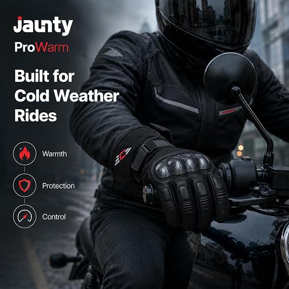 JAUNTY Winter Motorcycle Gloves for Men and Women Warm Thinsulate Waterproof Touchscreen Leather Riding Gloves with Carbon Fiber Knuckle ATV BMX Motocross Gloves for Riding
