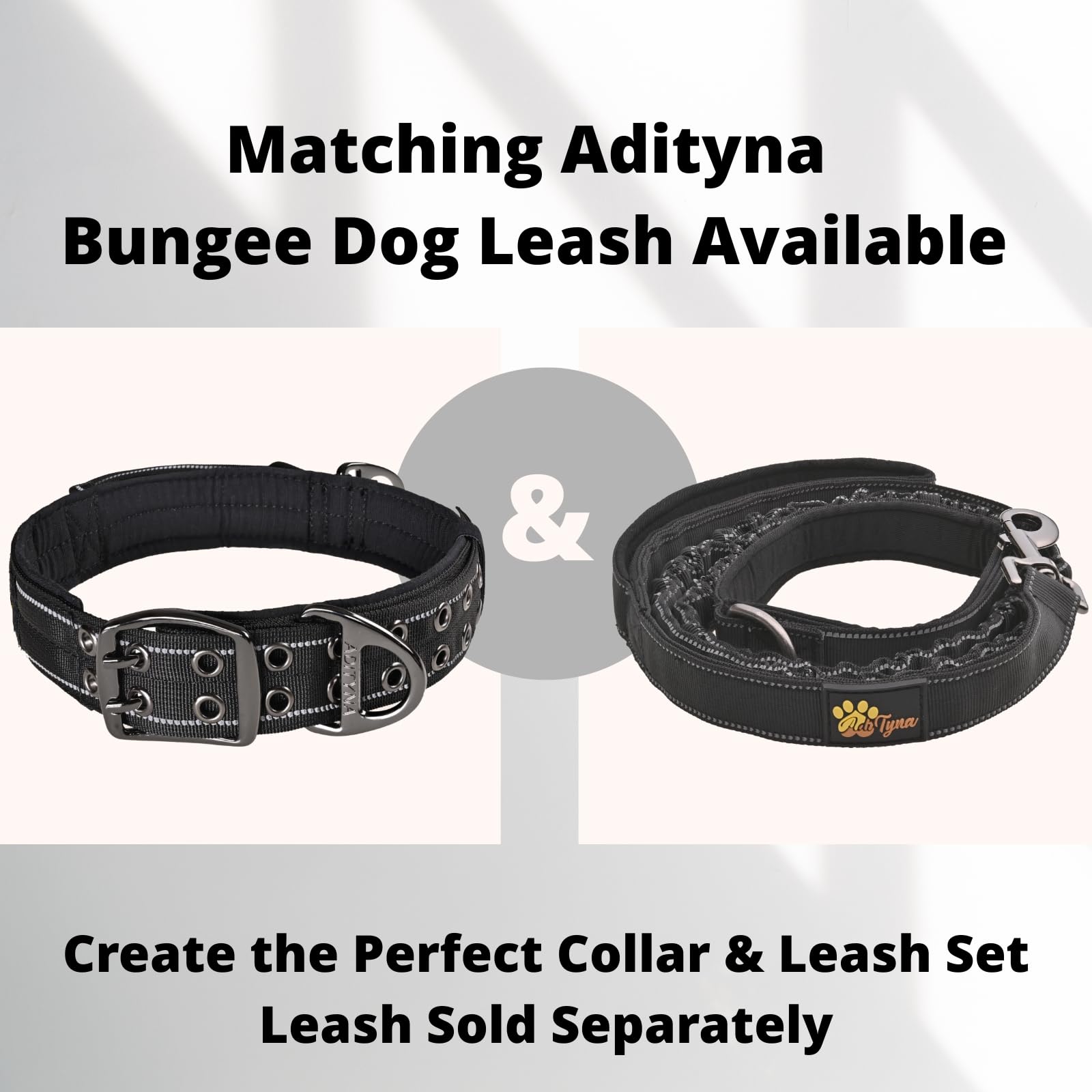 ADITYNA Taktisches Hundehalsband mit Griff für Training und Spazierengehen, strapazierfähig und verstellbar, extra breit mit reflektierenden Nähten für mittelgroße und große Welpen, inklusive 2