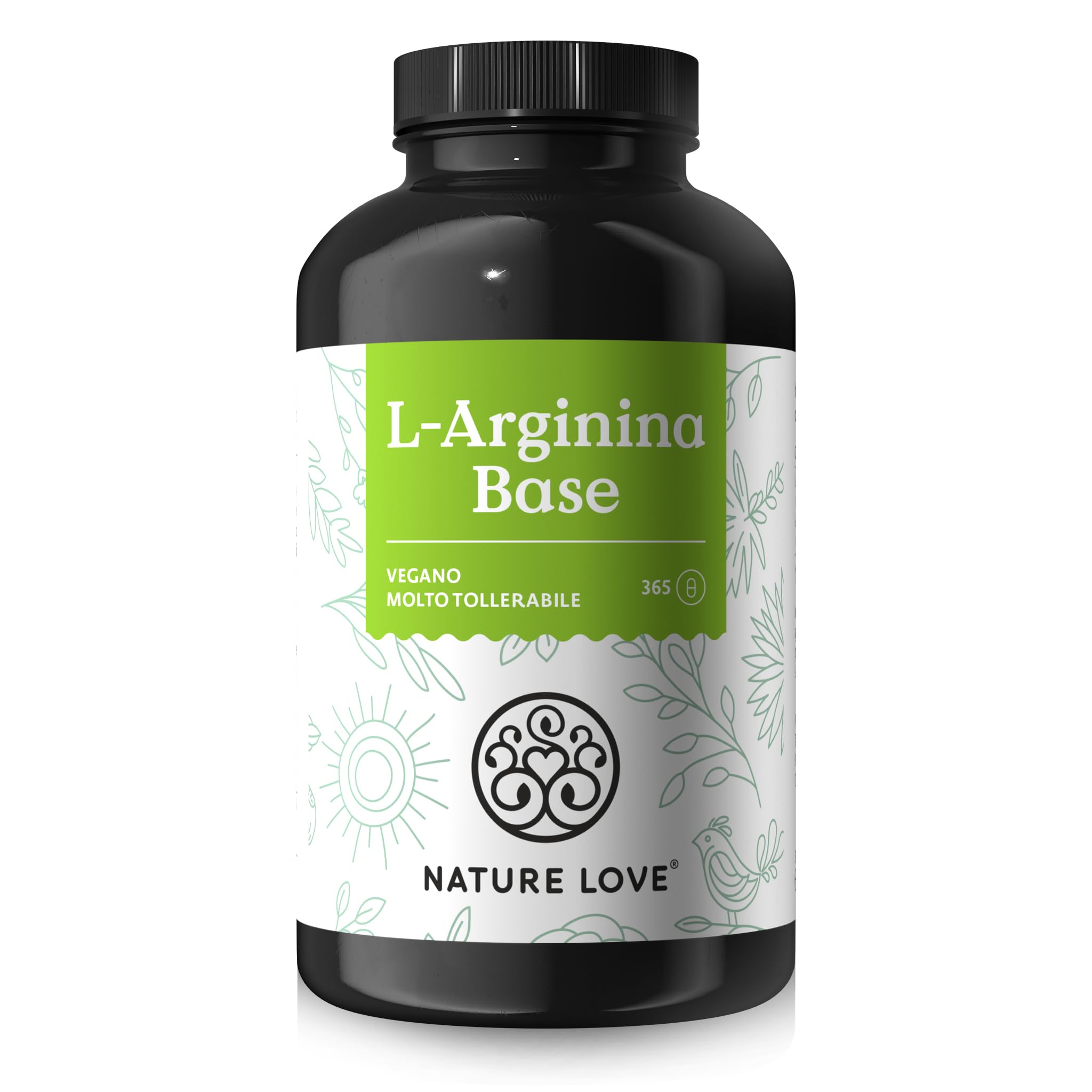NATURE LOVE® L-arginina base con citrullina - 365 capsule - Arginina di origine vegetale di alta qualità in forma BASE con purezza 99,7+% - Ad alto dosaggio, vegana, prodotta in Germania