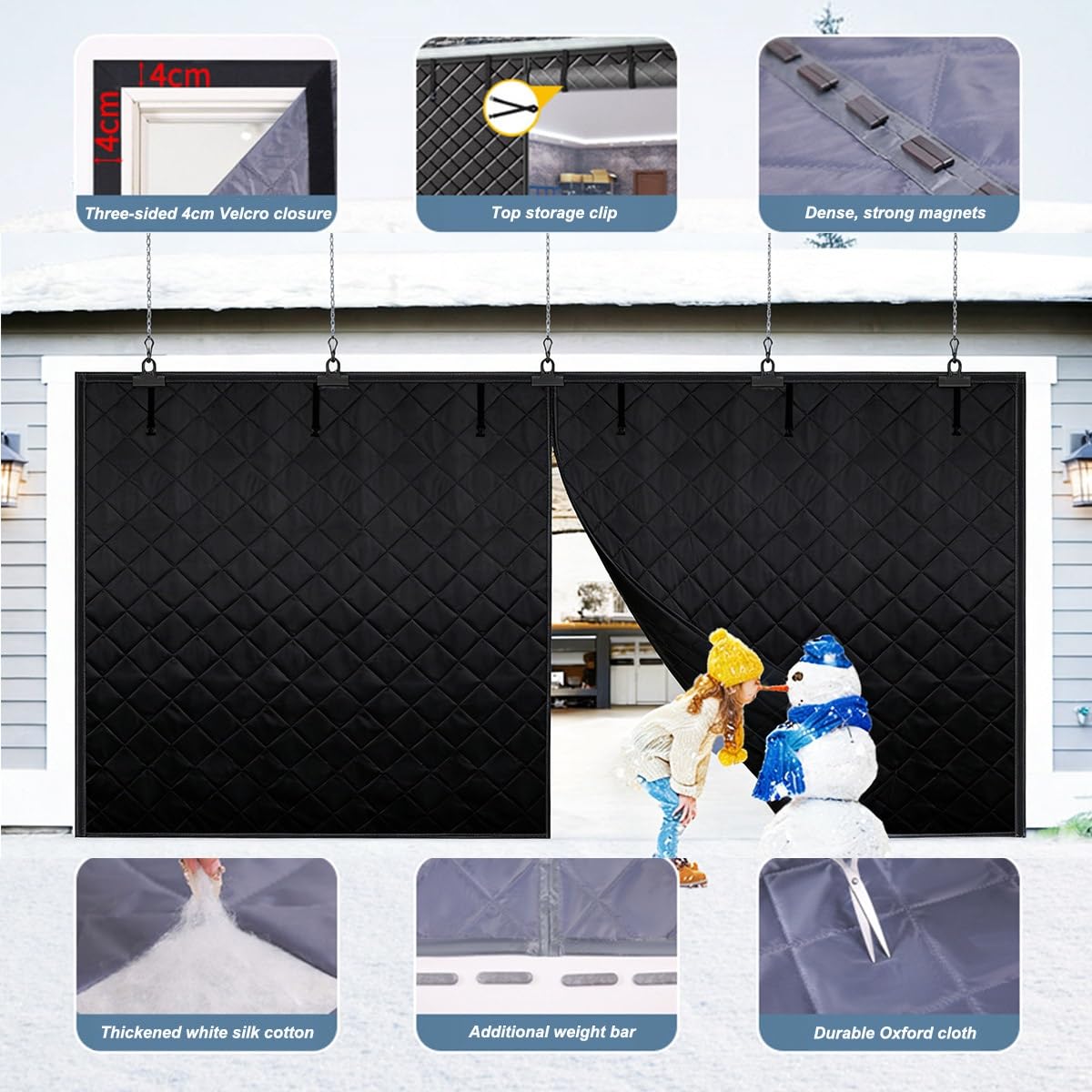 Kit de mosquitera para puerta de garaje de invierno, cortina magnética con aislamiento térmico, 240 275 290 300 400 cm mosquitera manos libres para garaje(320 x 360 cm)