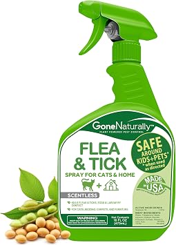 Flea and Tick Spray for Cats & Home Scentless Soybean Oil Cat Flea Spray for Home, No Essential Oils Kills Fleas, Ticks, Eggs & Larvae on Fur, Carpets, Bedding & Furniture 16oz