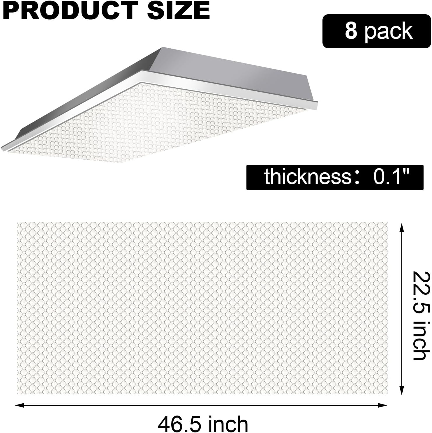 Pangda 8 Pack Replacement Fluorescent Light Covers Clear Acrylic Ceiling Lighting Panel Flat Sheet for Overhead Fixtures, 22.5 x 46.5 x 0.1 Inch