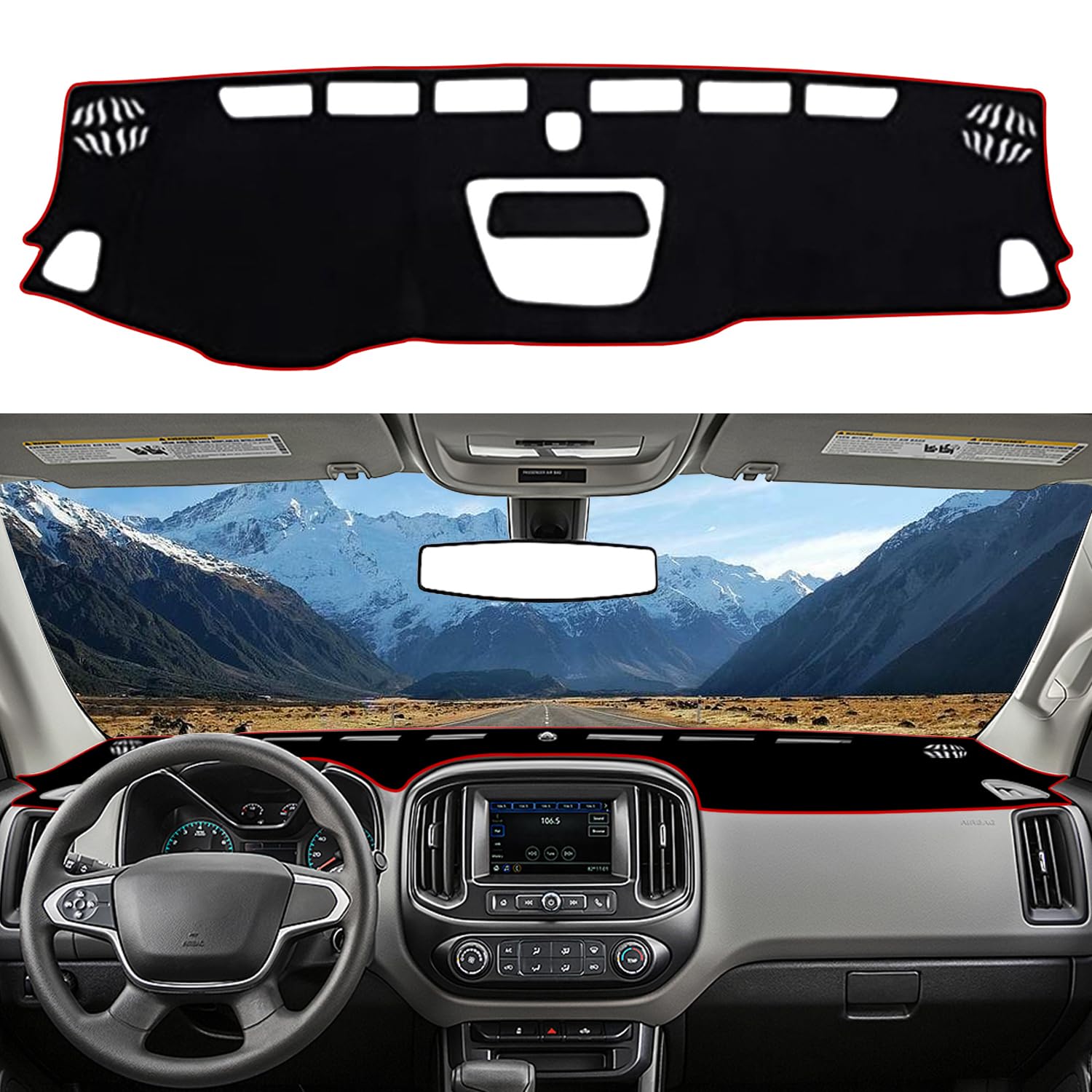 Dashboard Cover Dash Cover Mat Pad Carpet Custom Fit for Chevrolet/Chevy Colorado 2015 2016 2017 2018 2019 2020 2021 2022 Accessories Anti-Skid Center Console Protector Cover Mat(Red Edge)