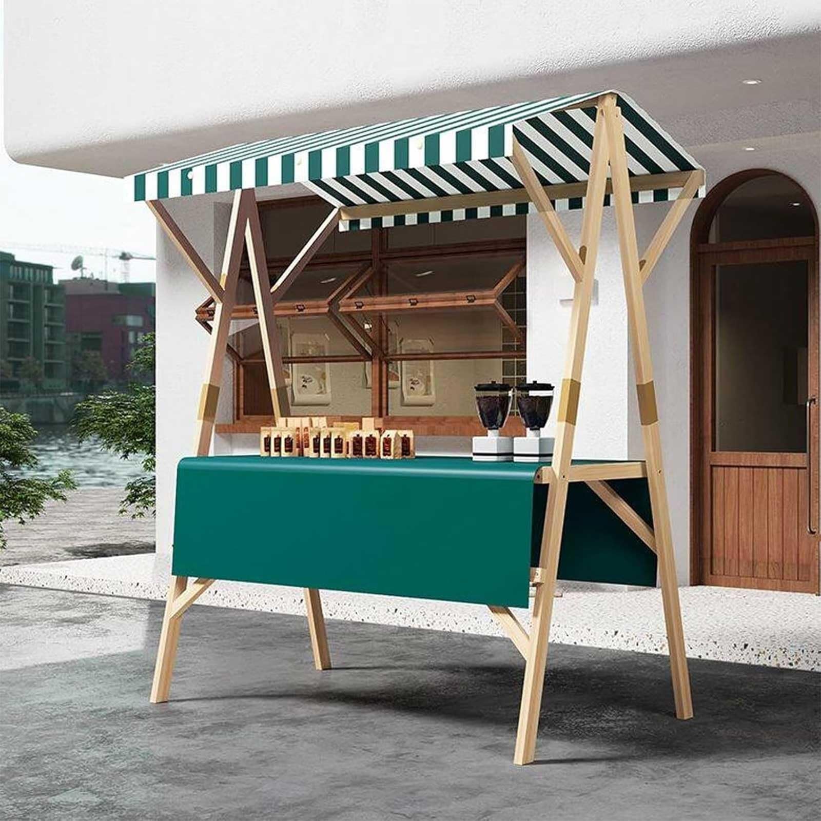 Marktstand Imbisswagen, Verkaufsstand Aus Holz Mit Markise, Faltbarer Bauernmarktstand, Mobiler Kiosk Für Süßwaren, Eis, Snacks, Street Food, Messe, Handwerk, Outdoor Events(Green dark b,47.2in/120cm)