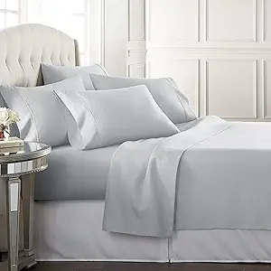 Danjor Linens Bed Sheet Set Queen Size for Hot Sleepers, Hotel Premium Sheets with 4 Pillowcases, Lightweight Brushed Microfiber Deep Pockets, Breathable Cooling 6 Piece Bedding Sets, Light Gray