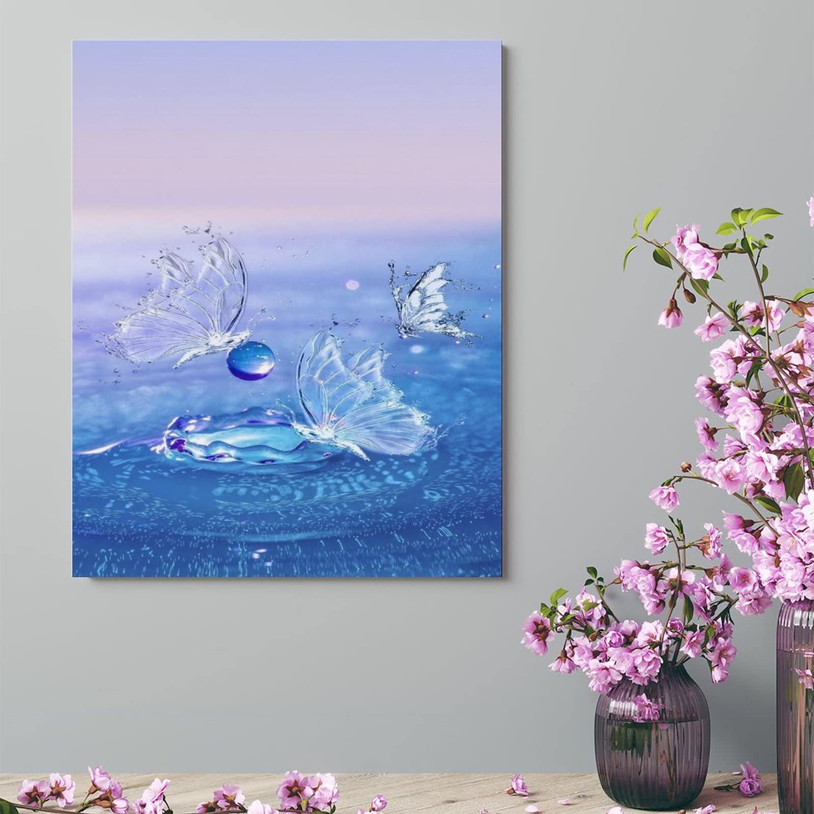 Amazon.co.jp: 絵画 3 匹の蝶が水の上を飛んでいますインテリア 絵画