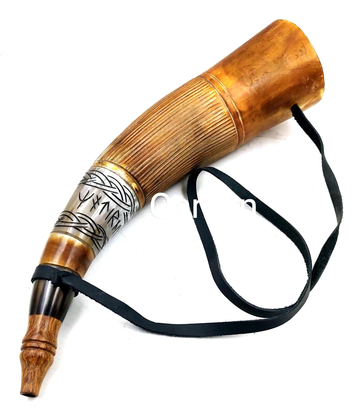 Corne De Guerre Viking En Corne De Bœuf - 45,7 Cm Avec Sangle En Cuir - Motifs Celtiques - Décoration Ou Reconstitution