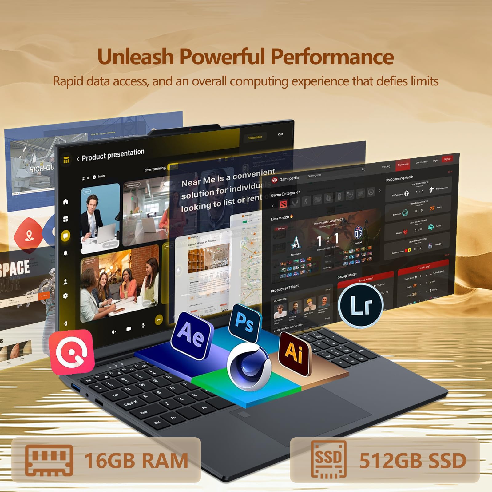 PC Portatile 16GB RAM 512GB SSD, Win 11 OS Notebook Twin Lake-N150 CPU, 15.6 Pollici Laptop FHD 1920*1080, Tastiera Retroilluminata+Sblocco Impronta Digitale, WiFi5+USB3.0+BT4.2+Webcam+Mini-HDMI