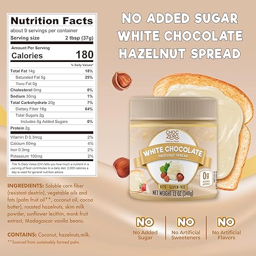 Miniatura 2 de ChocZero Keto White Chocolate Avellana Spread  Apto para Keto  Sin azúcar añadido el mejor postre bajo en carbohidratos cobertura perfecta para el