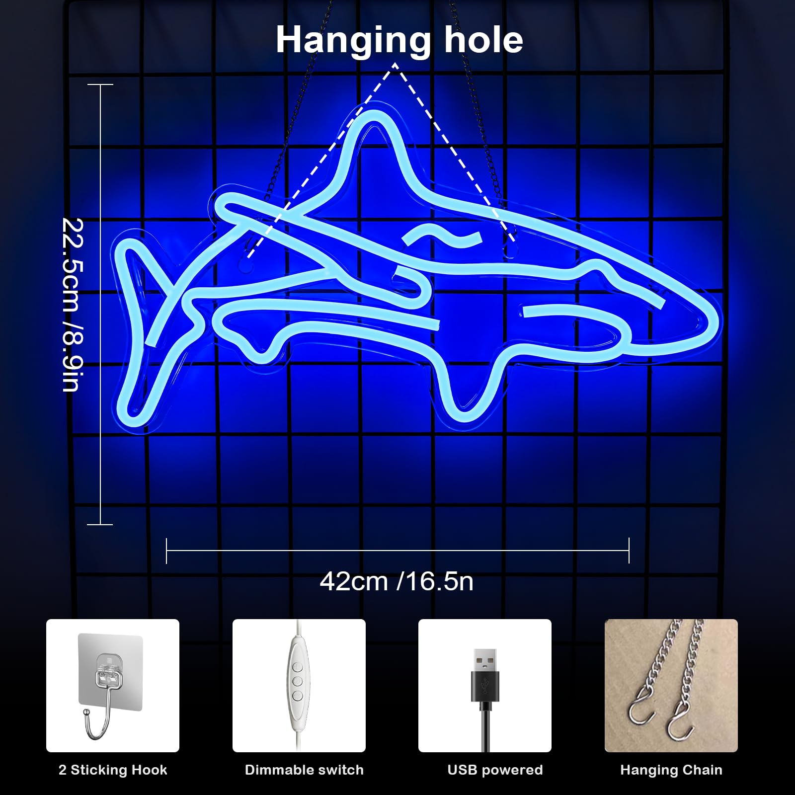 Hai Led Leuchtreklame für Schlafzimmer Blaue Leuchtschilder Wanddekoration Acryl Einzigartig Nachtlicht für Jungen Geschenke Wohnzimmer Bar Partyzubehör