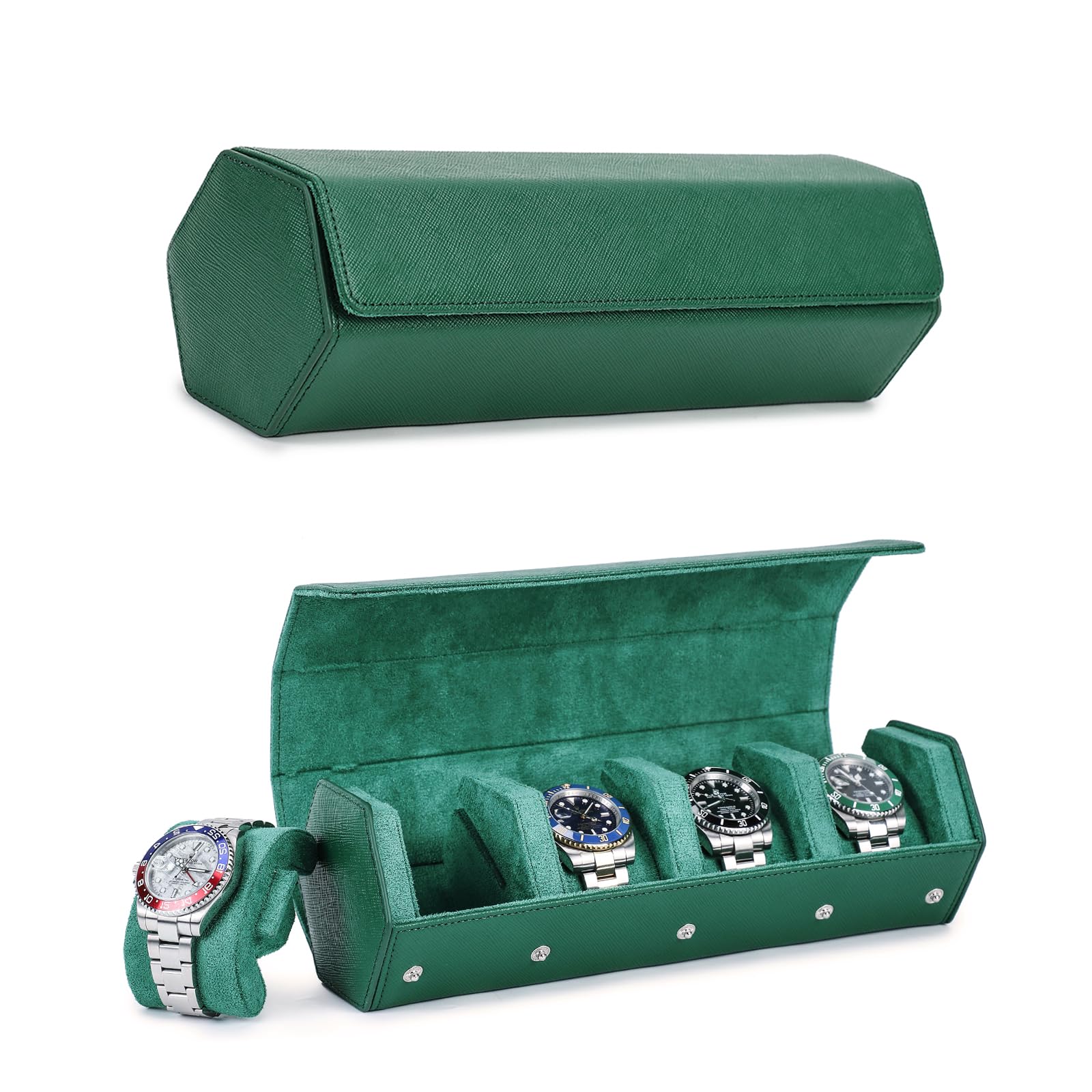 NFBCXUTKW Hiram Hexagon Watch Roll Case Genuine Leather Hexagon 4 Watches Travel Case Watches Storage Box Protective Organizer for Wrist Watches (Personalized)