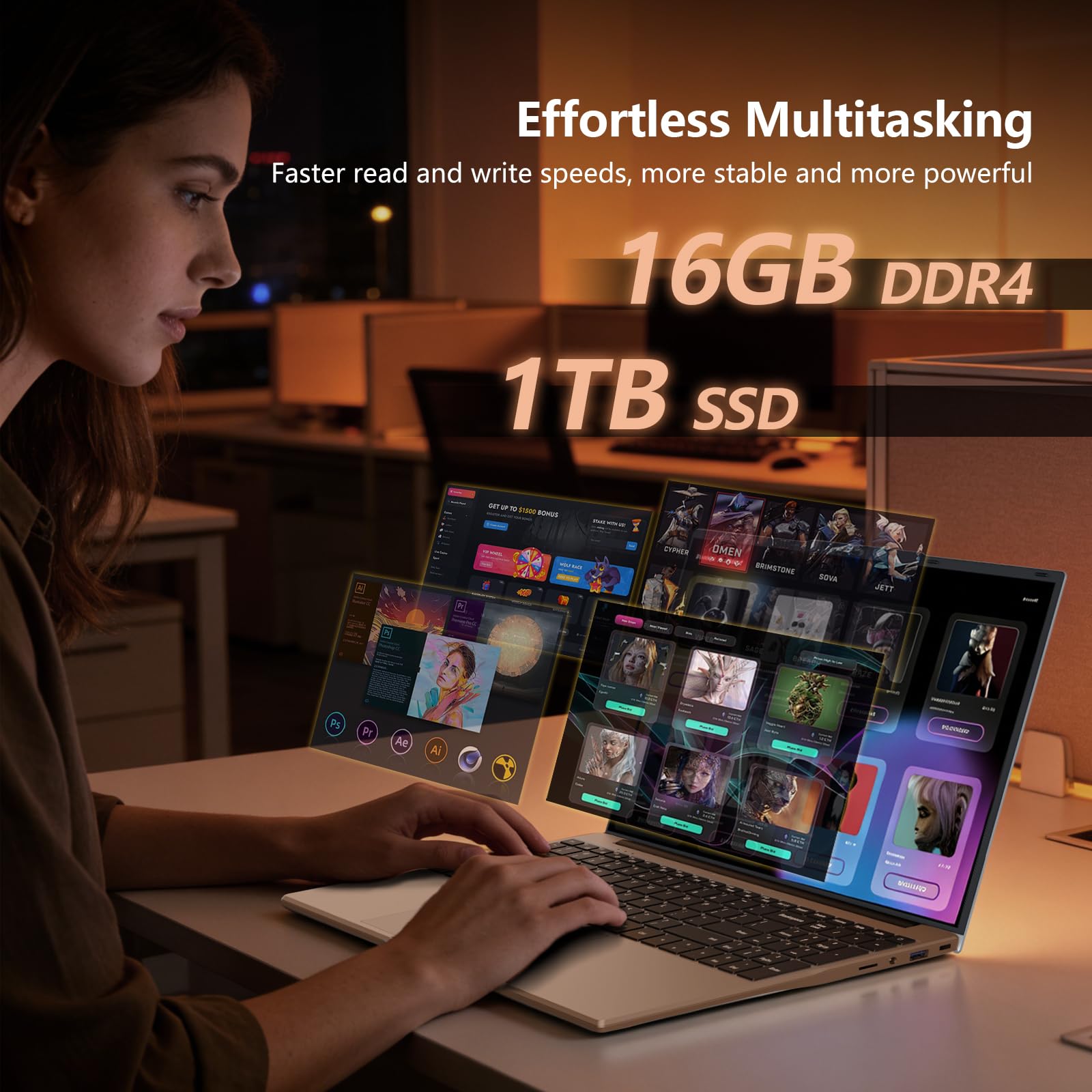 PC Portatile 16GB RAM 1TB SSD, Win 11 OS Notebook Twin Lake-N150 CPU, 15.6 Pollici Laptop FHD 1920*1080, Tastiera Retroilluminata+Sblocco Impronta Digitale, WiFi5+USB3.0+BT4.2+Webcam+Mini-HDMI