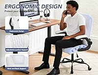 Vista 8 de Silla de oficina con soporte lumbar inflable ajustable, silla de escritorio ergonómica de cuero para computadora con brazos abatibles, bloqueo