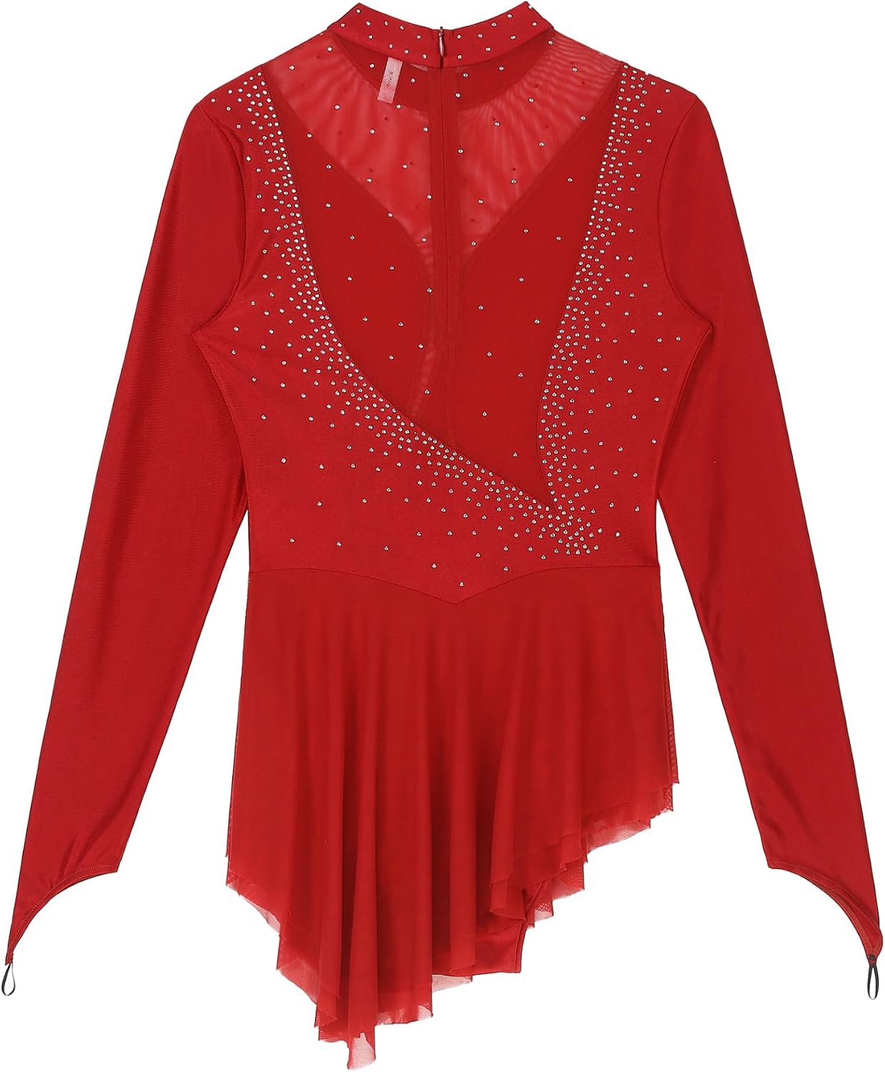 Figure Skating Dress for Women Glitter Rhinestone Roller Skating Dress Irregular Hem Ballet Dance Leotard Dress