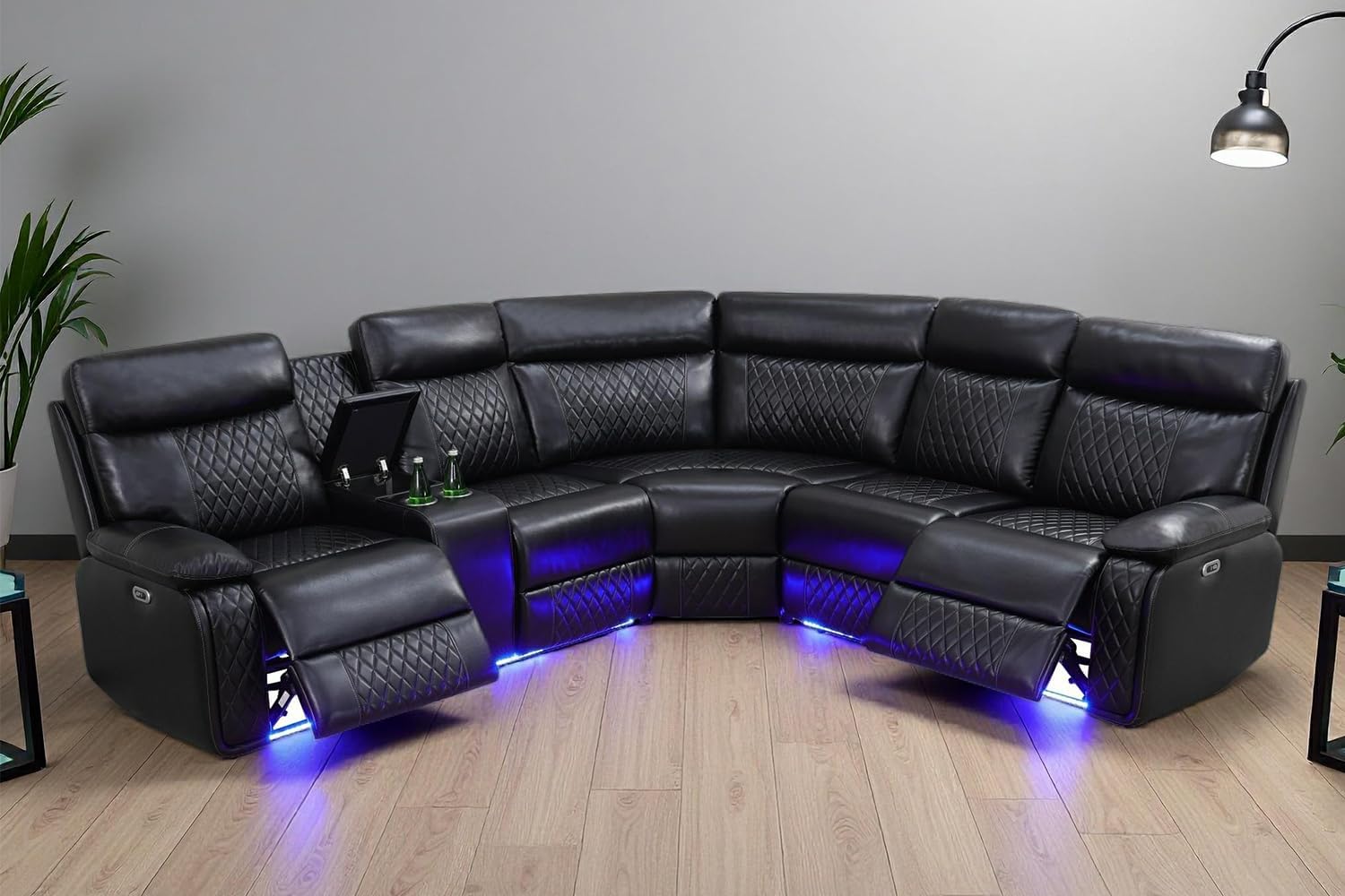 Living Room Furniture Sets, Power Reclining Sofa Set, Fabric Sectional Couch with LED Light, Modern Power Recliner Sofa with Storage Console for Living Room(Beige Grey)