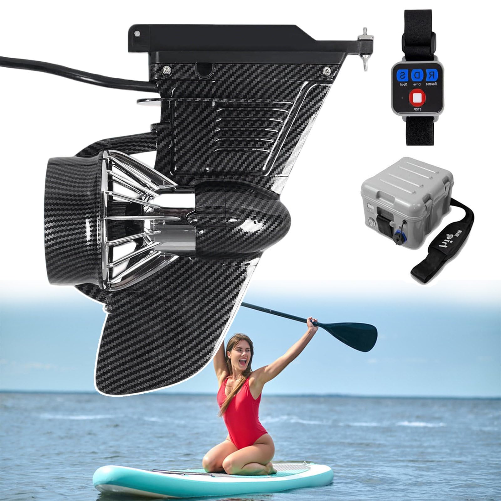 SOTIKARERY Underwater Thruster Underwater Scooter Electric Fin Stand Up Paddle Board 24V Sea Scooter for Paddleboard, Fishing Board, Surfboard,with All 9in Bases