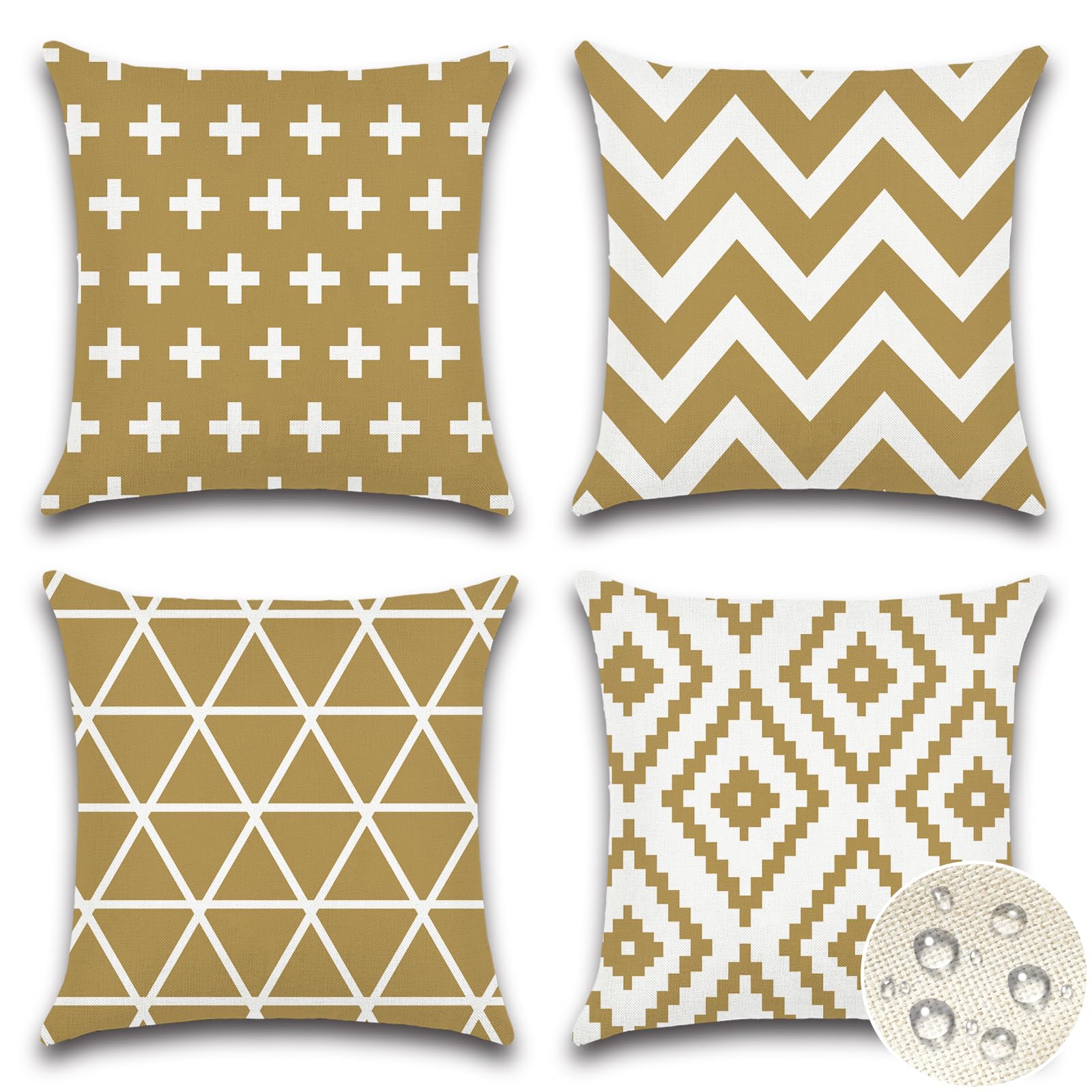 JOTOM Set of 4 Outdoor Throw Pillow Covers, Decorative Waterproof Cushion Covers, Modern Cushion Cases for Living Room, Bedroom, Garden, Decor (40 x 40 cm, Khaki)