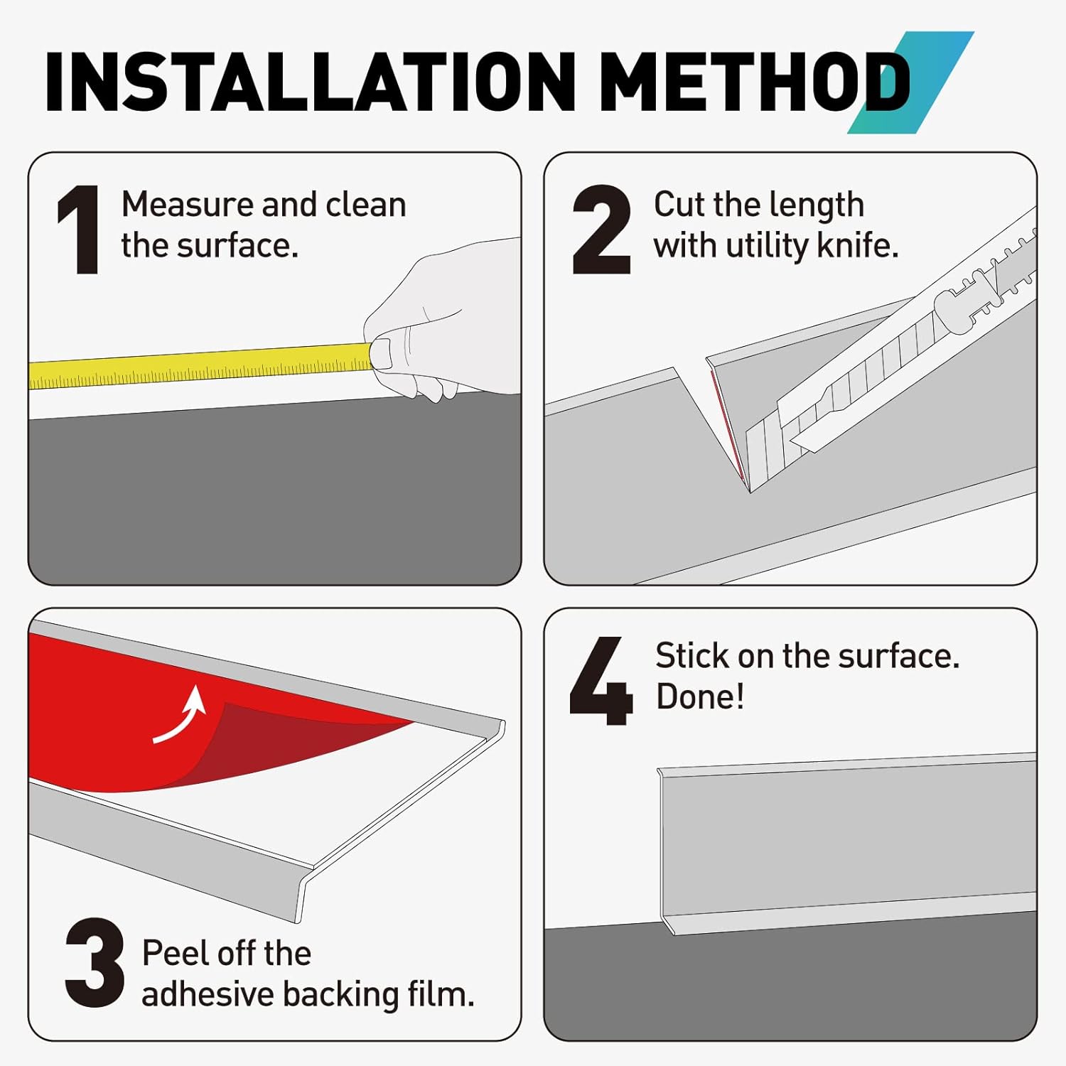 Baseboard Trim,4 Inch(W) x 40 Feet(L) Peel and Stick Flexible Baseboard Molding Trim, Self Adhesive Vinyl Baseboard Cove Base, Base Boards for Walls with 1 PCS Utility Knife,Gray