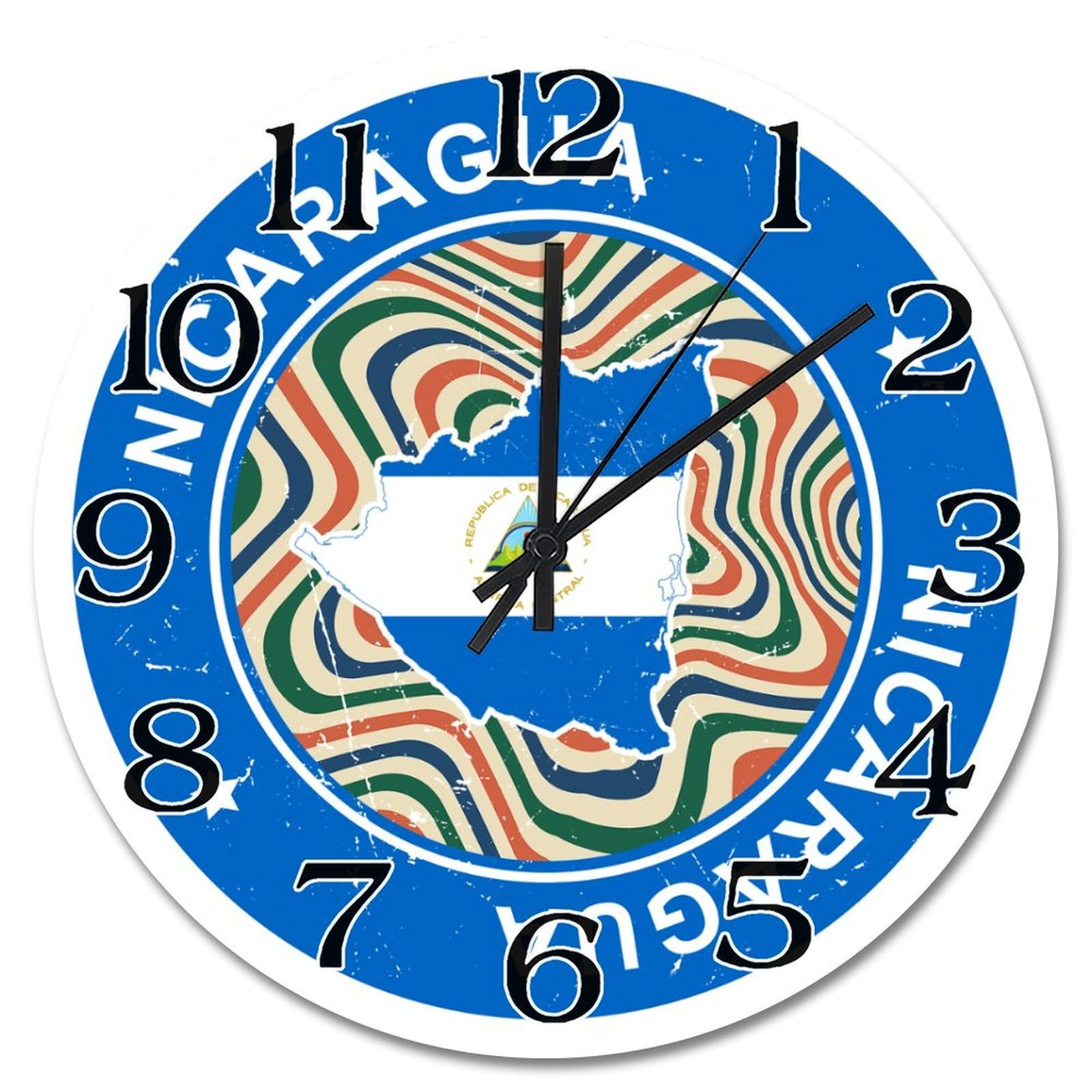 Horloge murale Nicaragua en bois coloré de 30cm style rétro