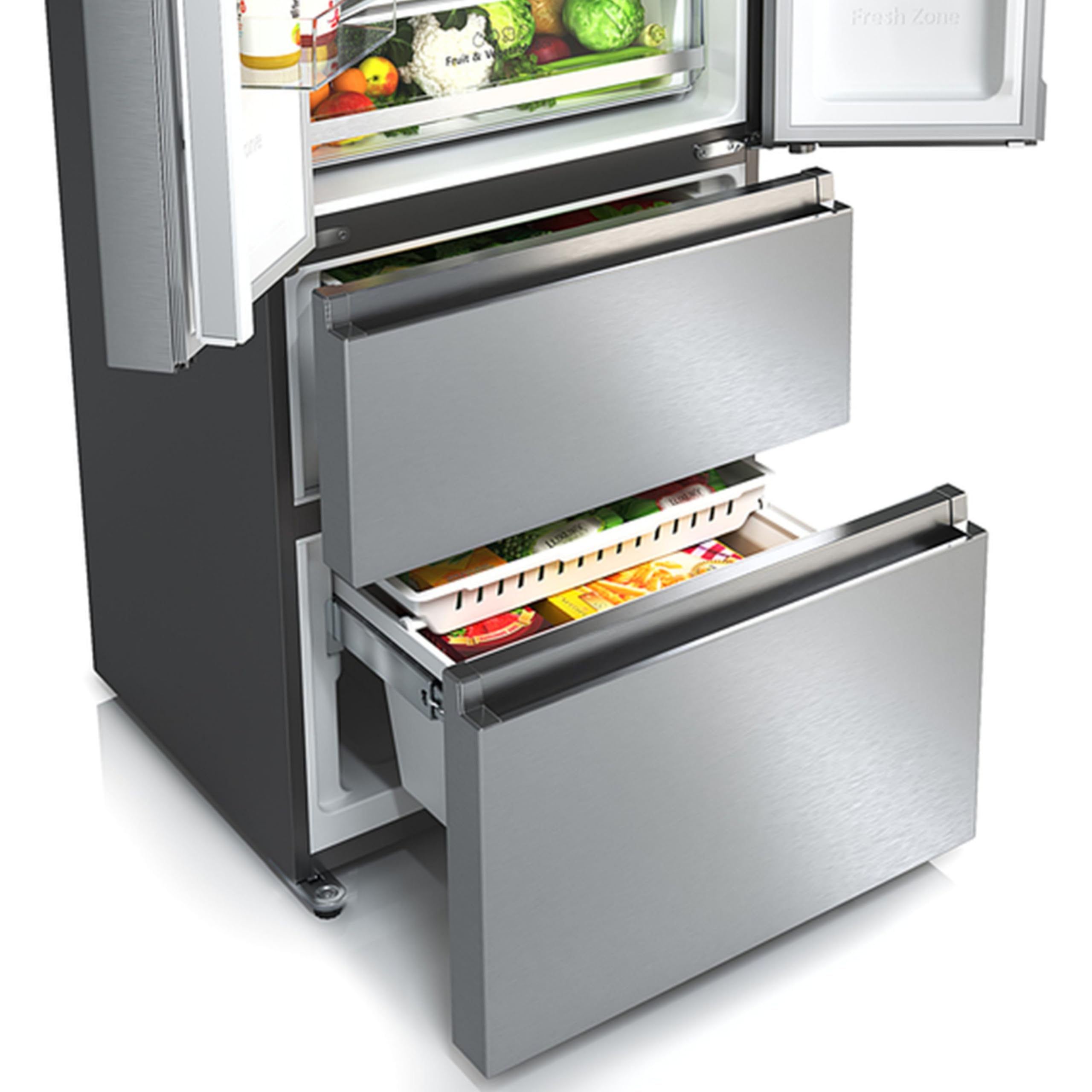 Hisense RF632N4WIE - Frigorífico Combi No Frost Inox Puerta Francesa, Con dispensador, No Frost, 2 Metros,Cajón, 337Litros, Sistema de flujo de aire, Acabado Inox, 485 litros