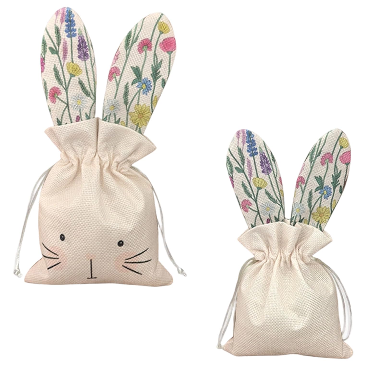 OSNIYAW Of 2 Handcrafted Easter Flower Pouches with Rabbits Ears Drawstring Bags Decoration for Seasonal Celebration Easter Flower Pouches