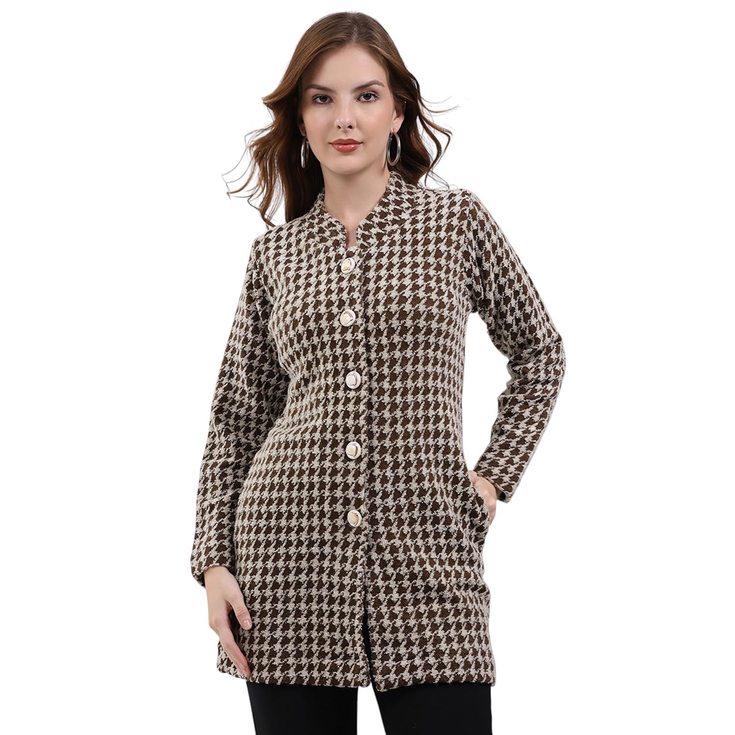 Men Regular Fit Self Designed Pattern Round Neck Button Closure Full Sleeve Winter Knitted Coat| Warm Woolen Long Sweater for Ladies |Comfortable Winter Wear for Women (Pack Of 1)
