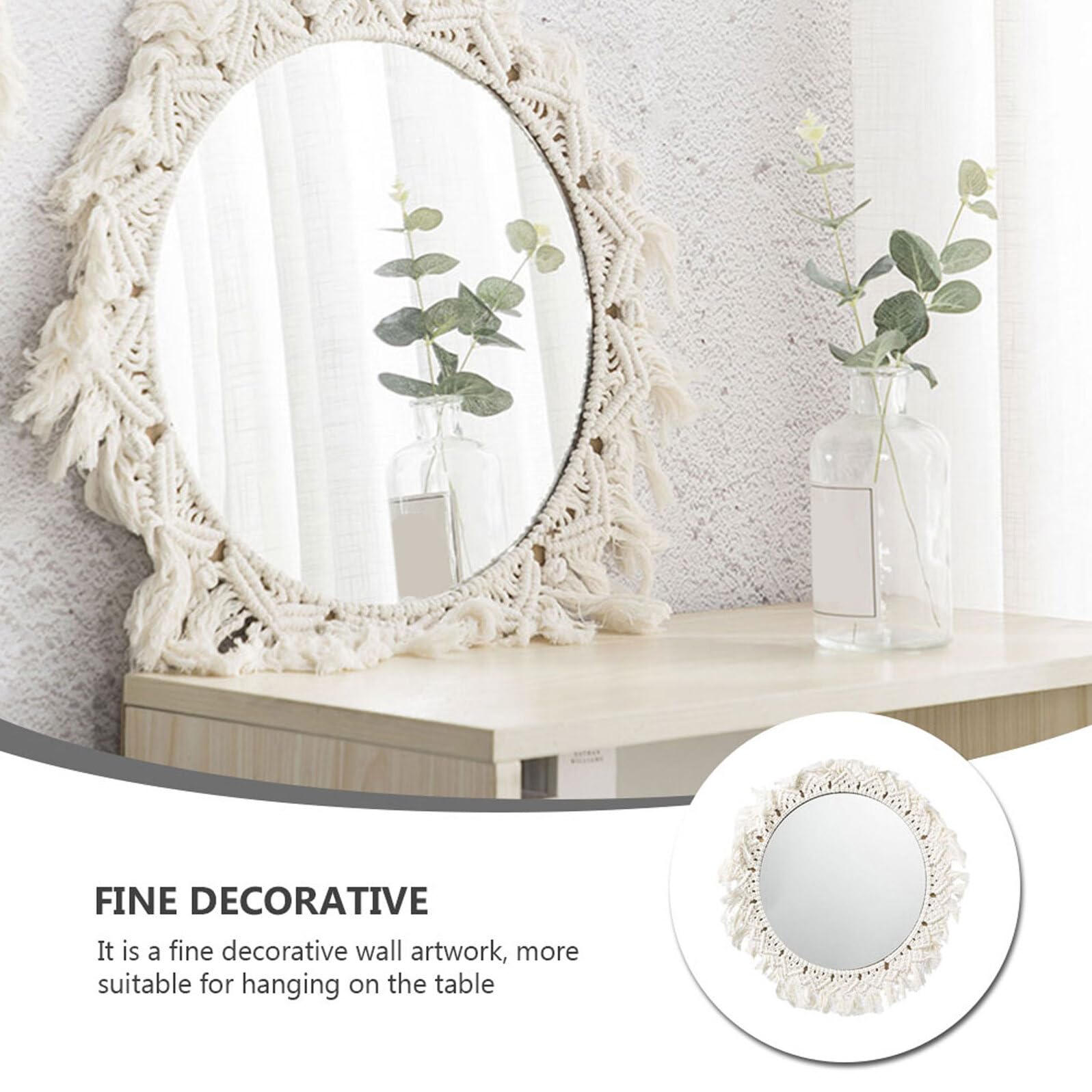 Alipis Handgefertigter Kosmetikspiegel aus Baumwollseil im Boho Stil Dekorativer Wandspiegel mit Gewebtem Design für Wohnzimmer und Schlafzimmer Minimalistische Wohndekoration