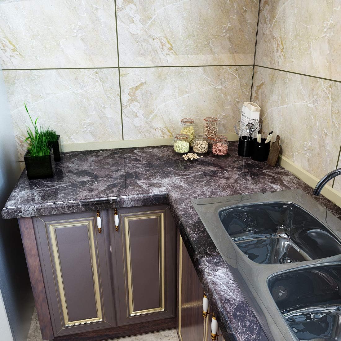 40% Off Discount Yenhome Black Brown Marble Countertop Contact Paper 200x30 inch Self Adhesive Marble Wallpaper Peel and Stick Countertops Kitchen Bathroom Counter Table Wallpaper Waterproof Removable Contact Paper